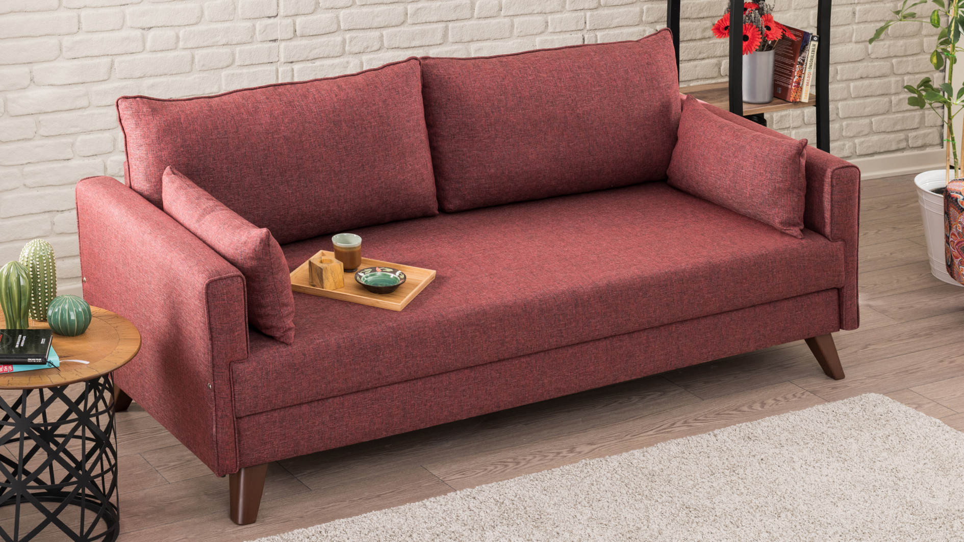 Bella Schlafsofa 3-Sitzer Rot