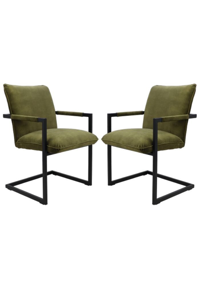 2x Boston Esszimmerstuhl Textil Metall Grün