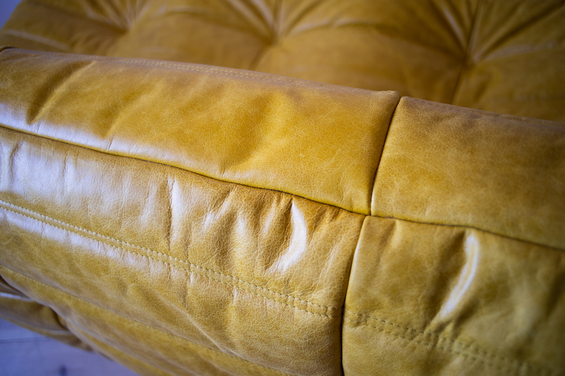 Togo Sofa 3-Seater Pull-Up Leather Yellow