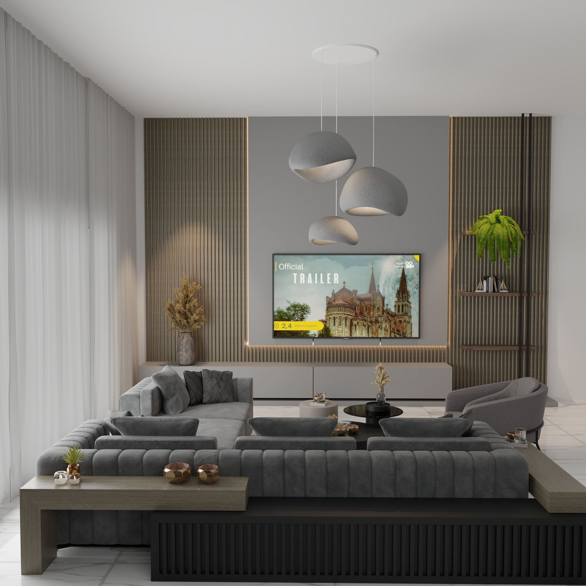 3-Flammig Wabi Sabi Mossgreys Pendelleuchte Beton Grau