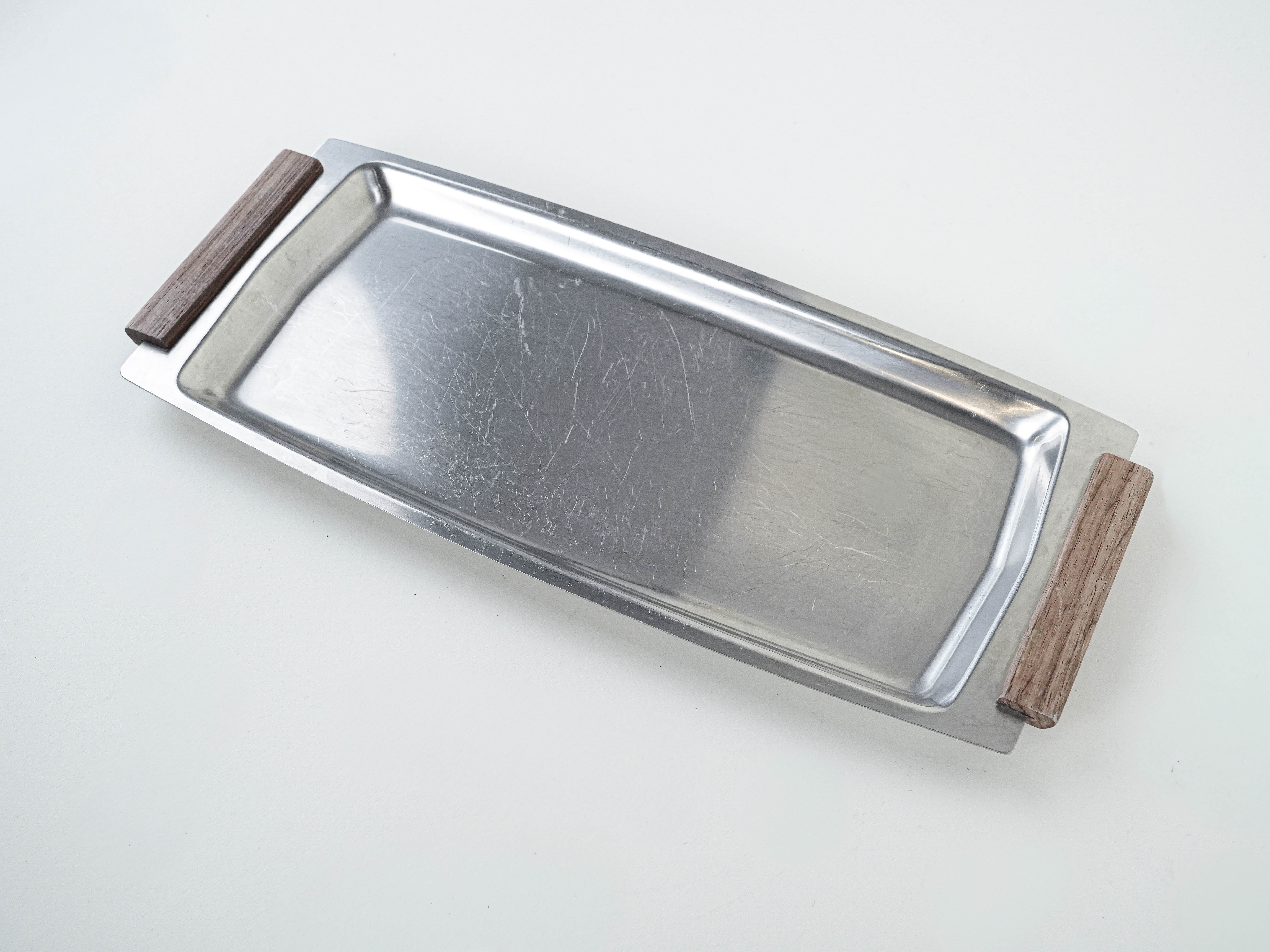 Rechteckiges Edelstahltablett 1970er Jahre