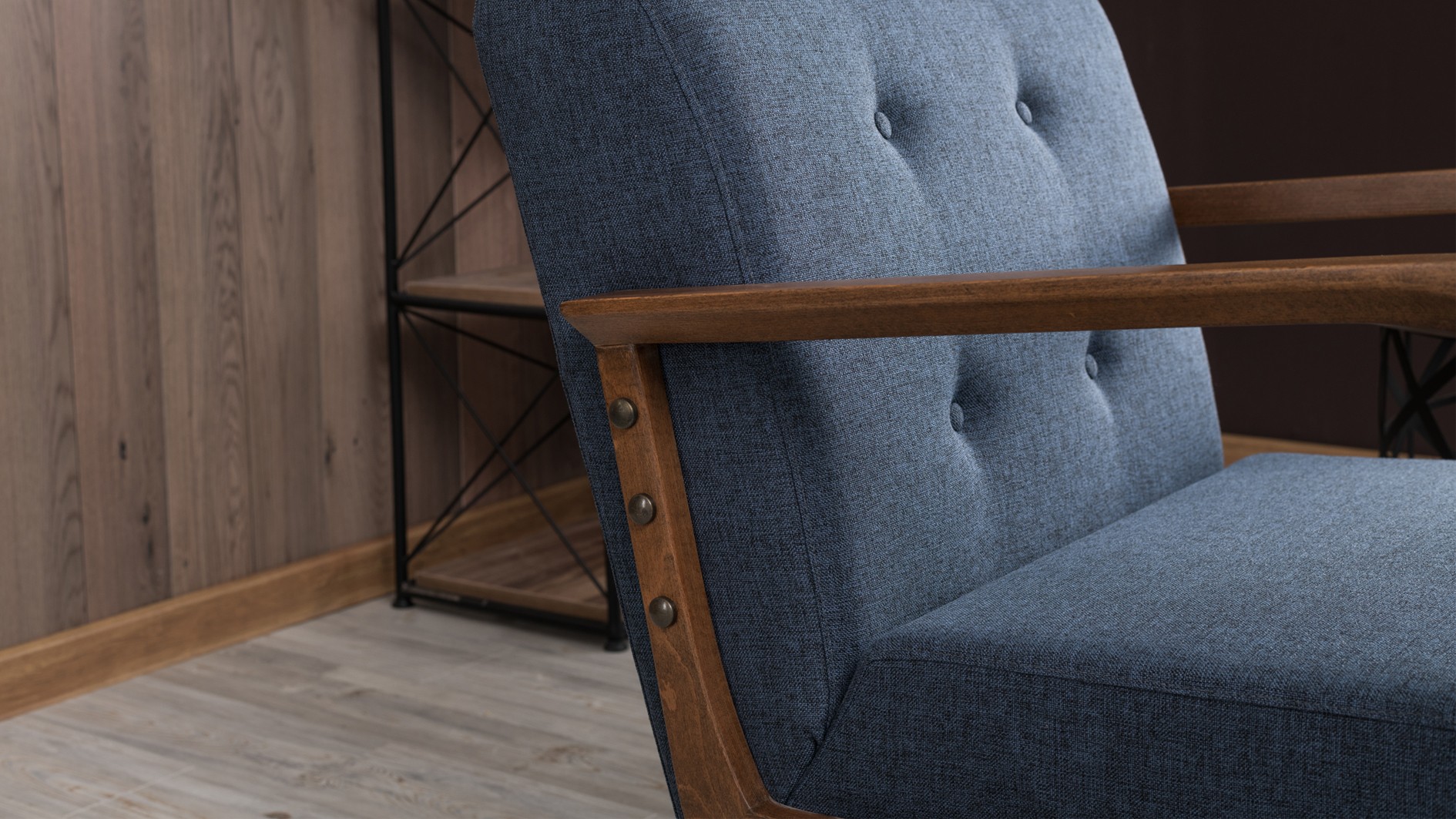 Kemer Sessel Holzfurnier Blau