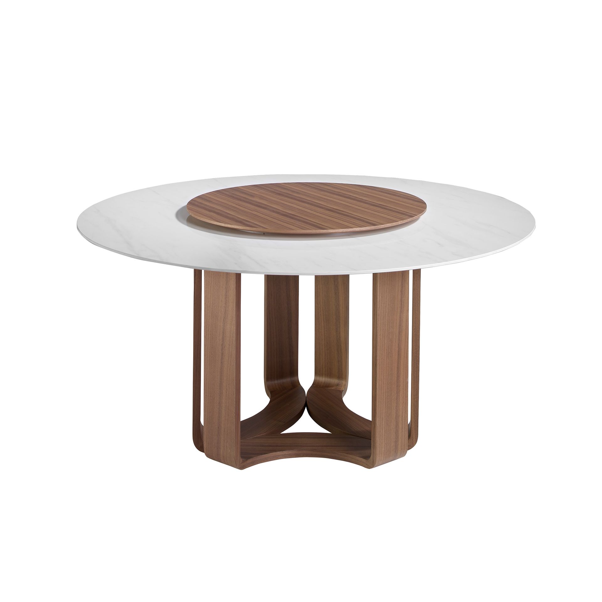 Runder Esstisch aus Porzellanmarmor und Walnuss 1137