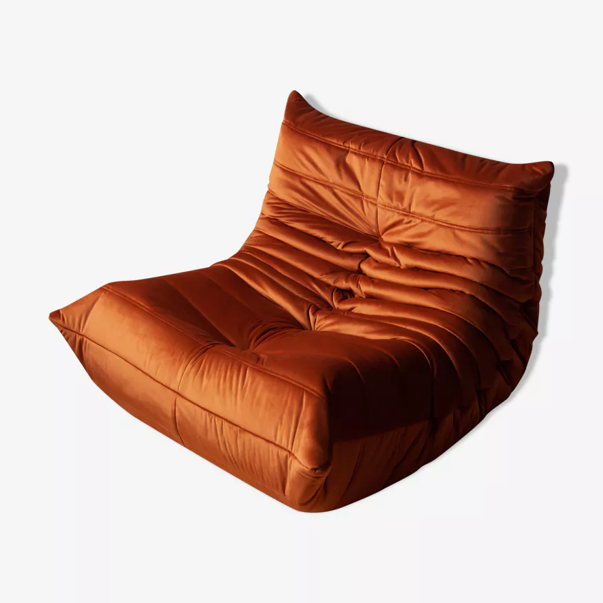 Togo Armchair Velvet Amber Orange