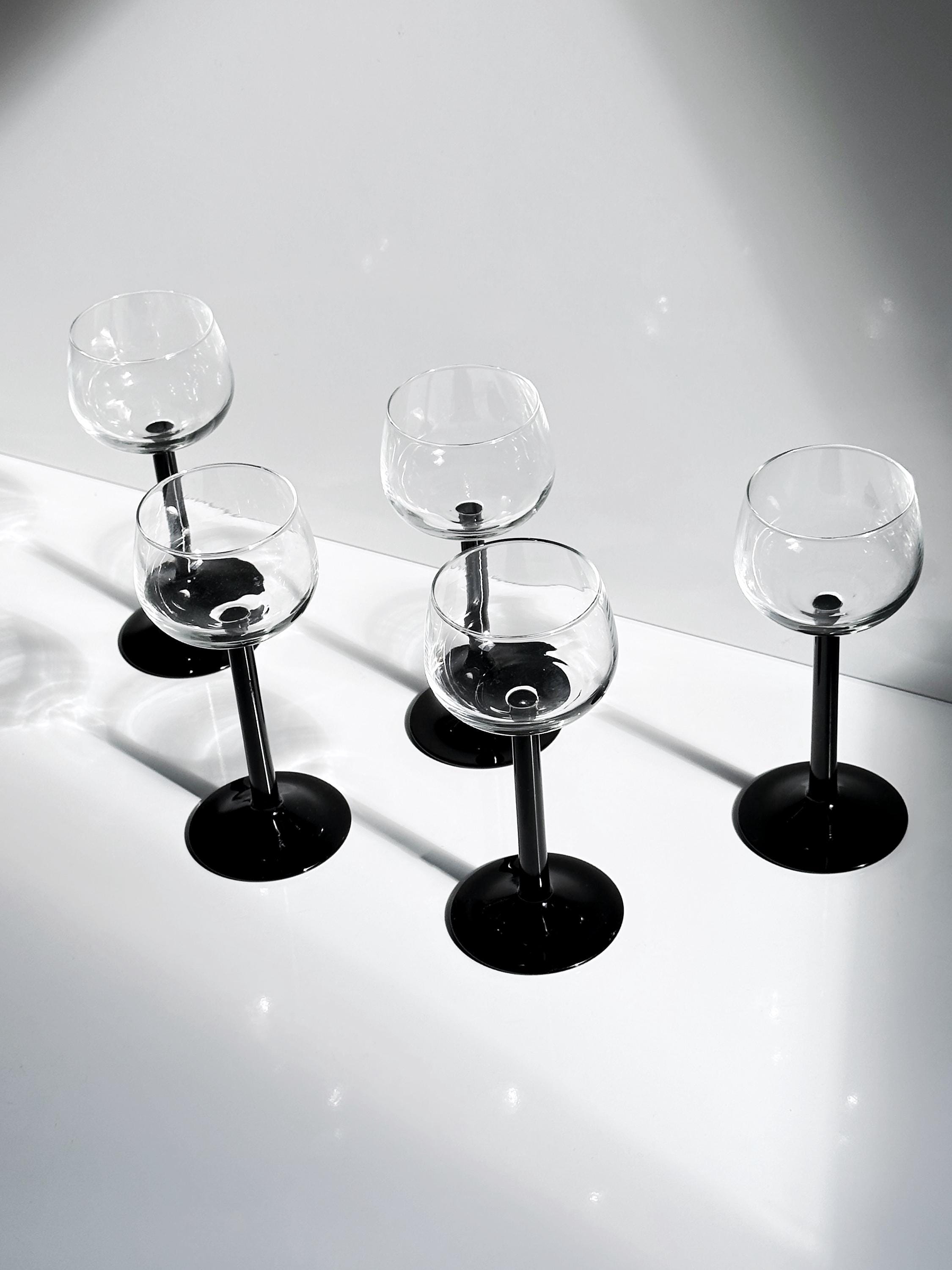 5x Vintage Black Wine Glass 1980s