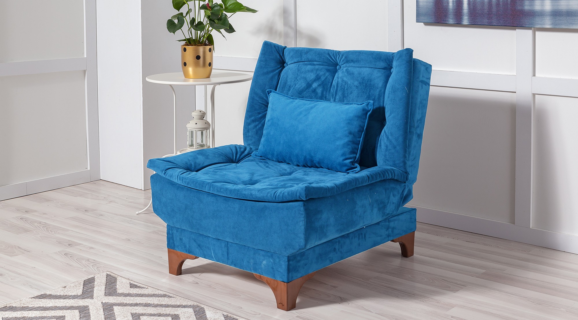 Kelebek Schlafsofa Set Holz Dunkelblau