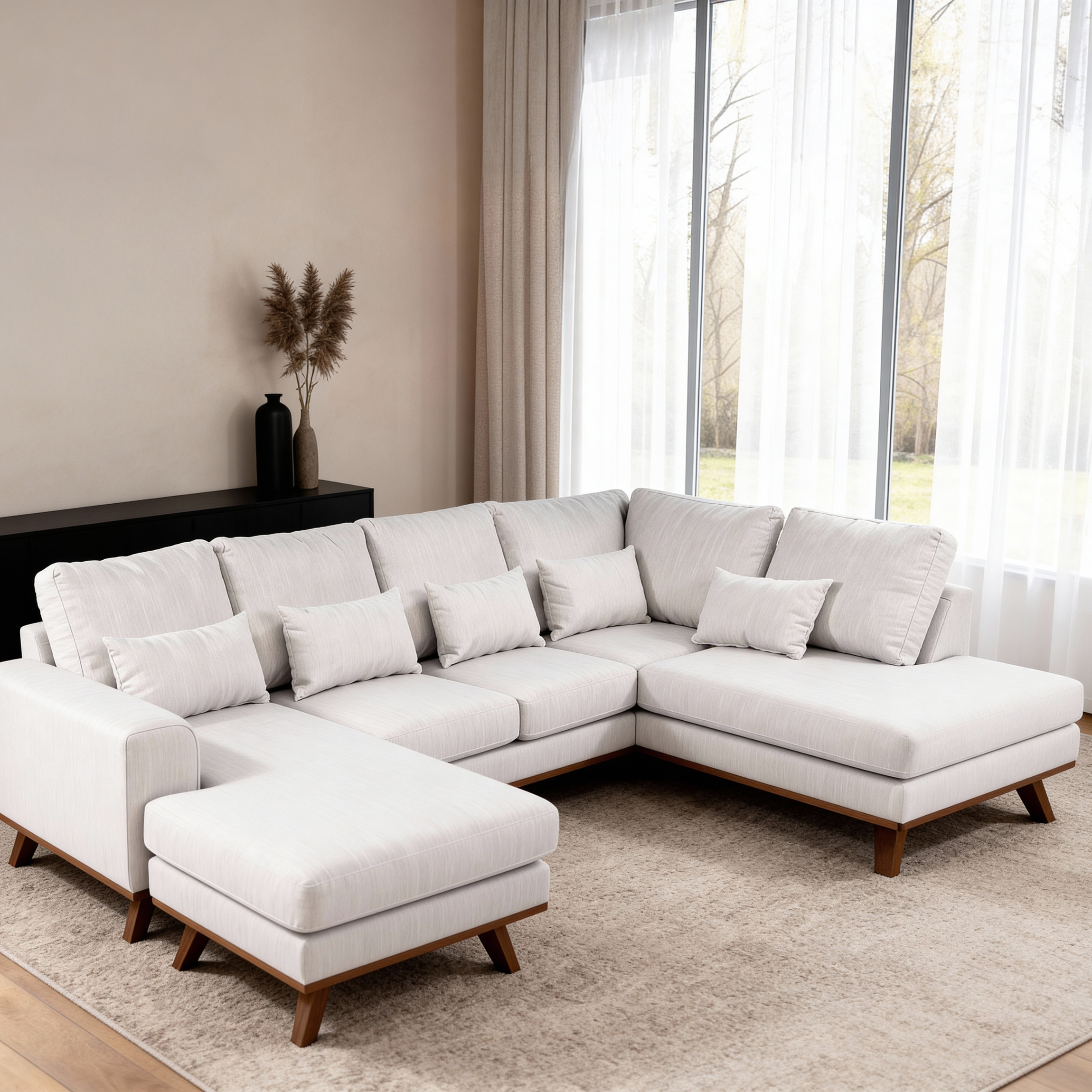 Ecksofa Japandi 3-Sitzer Rechts Beige
