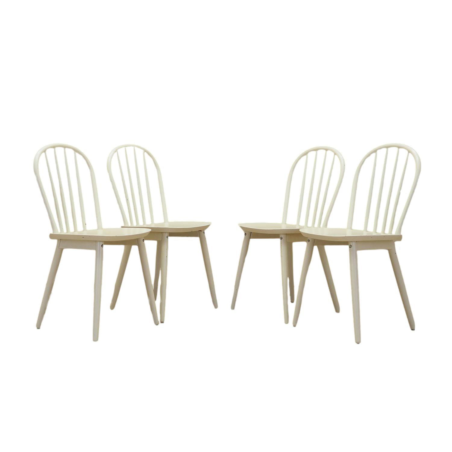 4x Stuhl Buchenholz Weiß 1970er Jahre