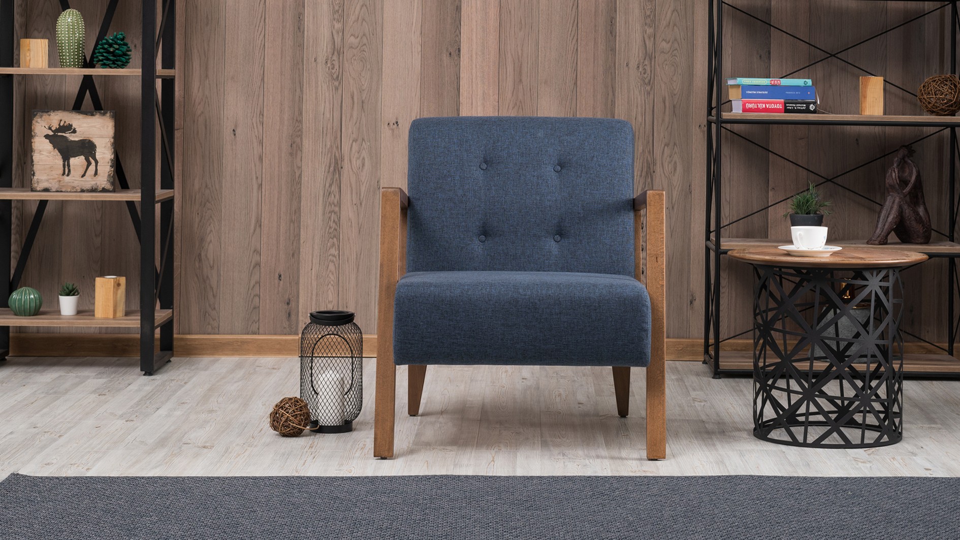 Kemer Sessel Holzfurnier Blau