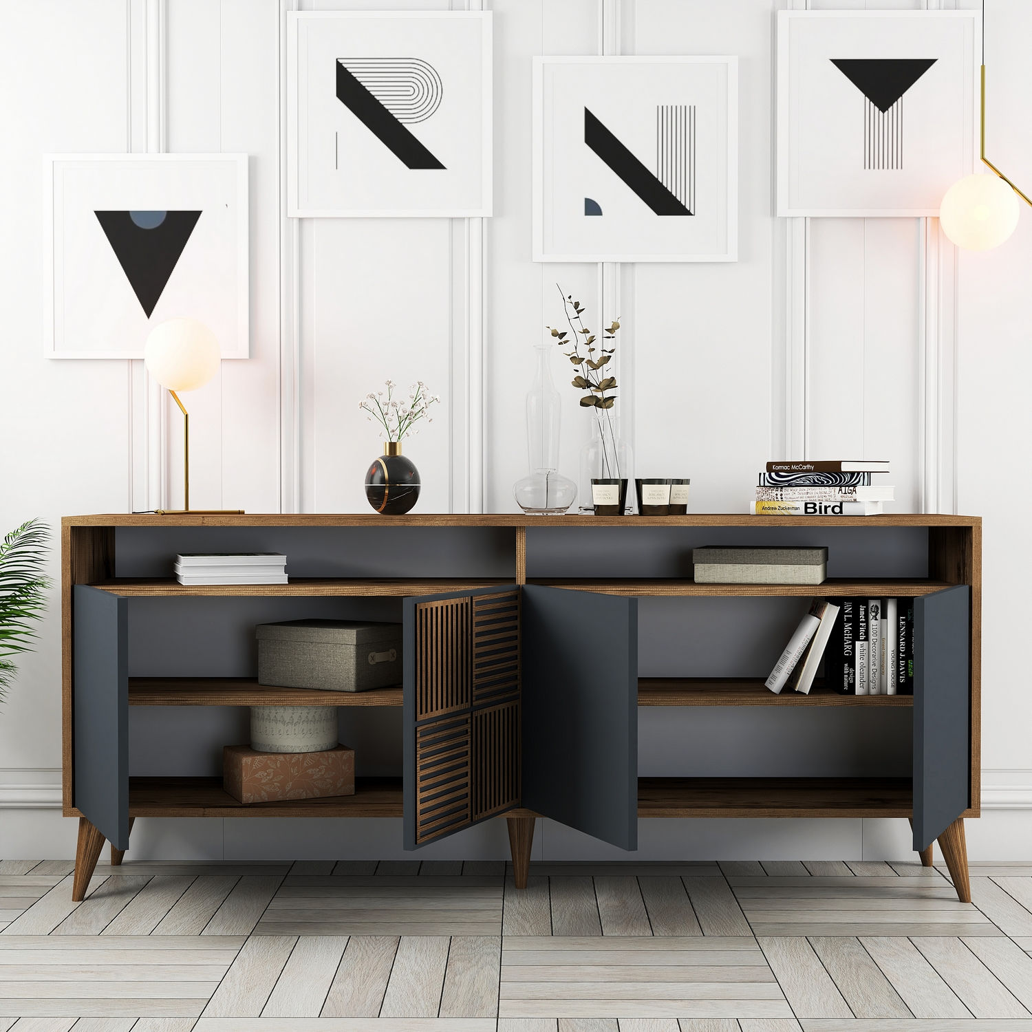 Milan Sideboard Walnussbraun Anthrazit 180cm