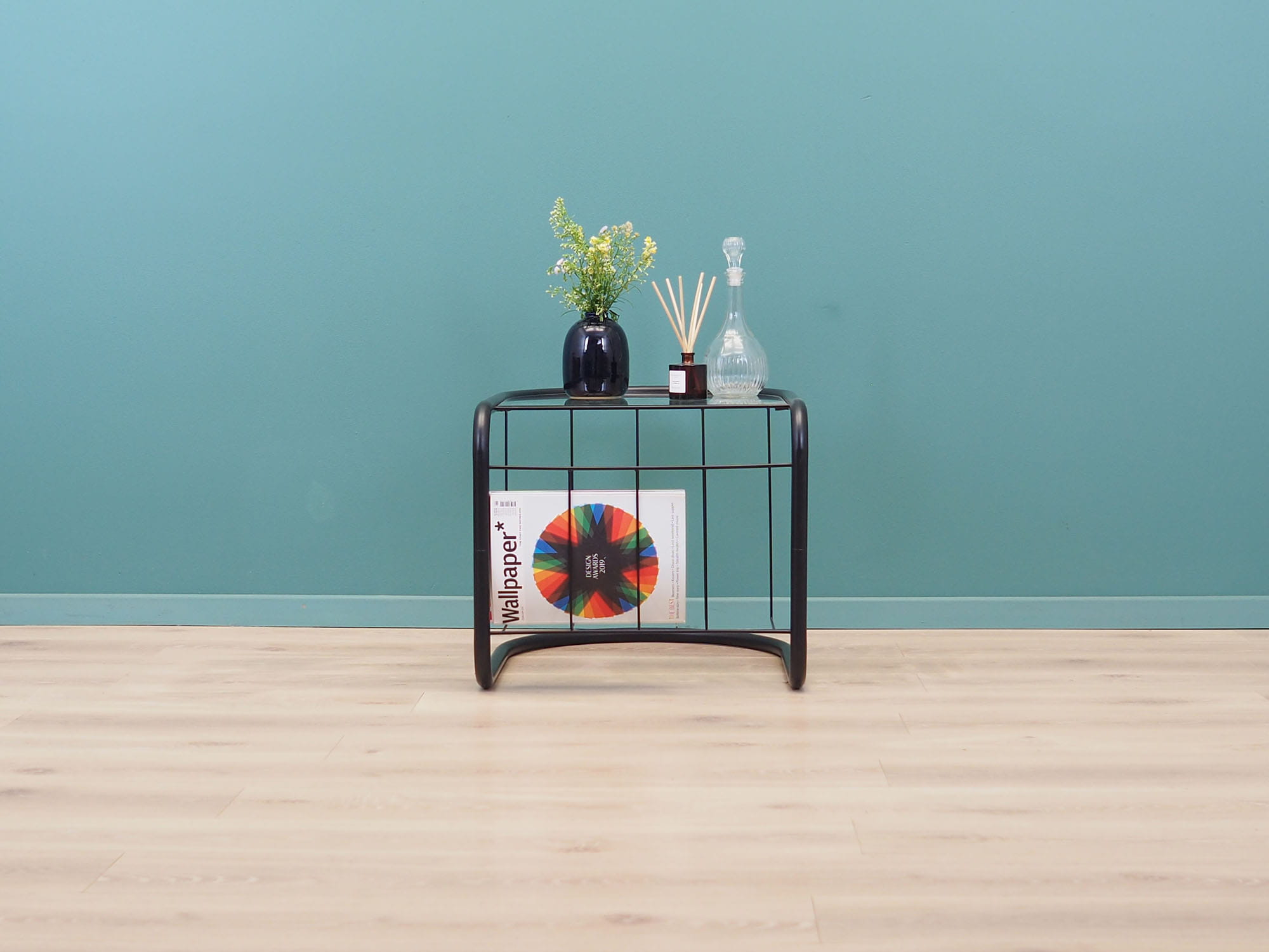 Vintage side table glass metal black 1970s