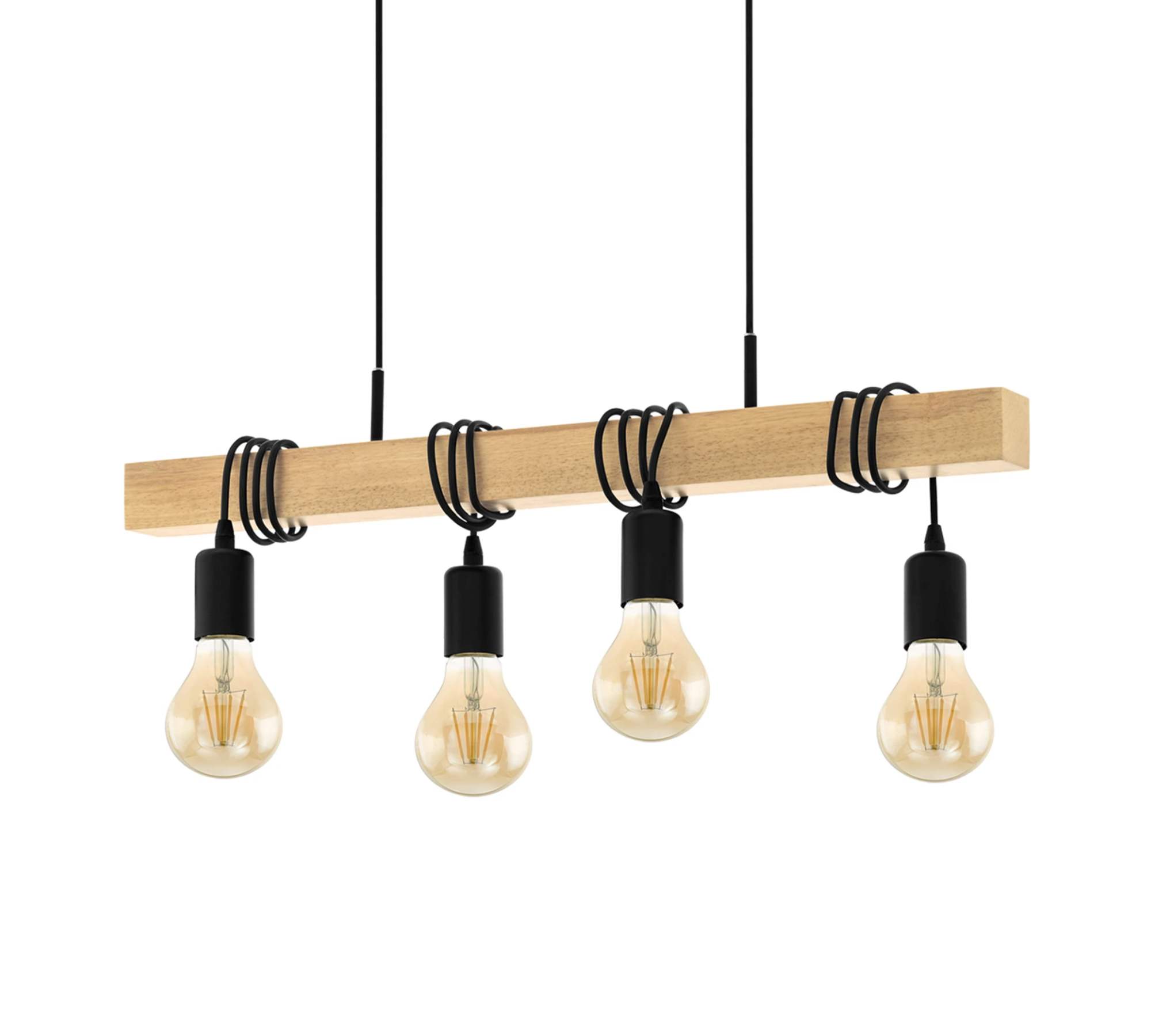 4-Light Pendant Light Steel Solid Wood Black