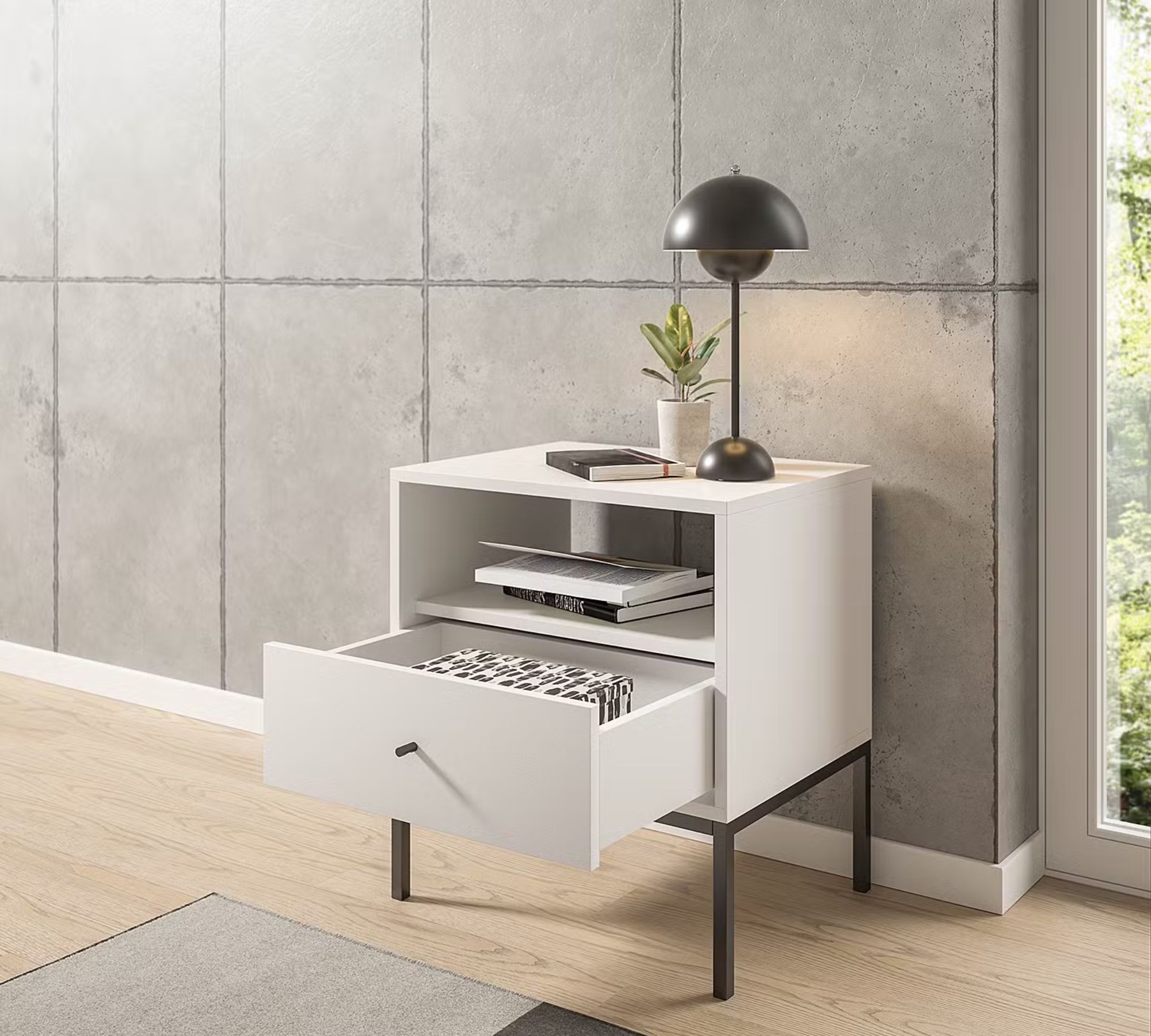 Bandoba Nachtkommode Metall Holz Weiß