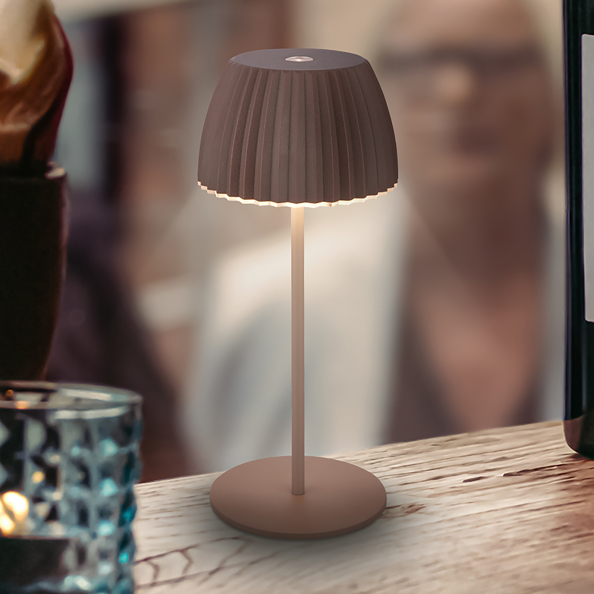 Battery Table Lamp Riffle TypeA Aluminum Brown