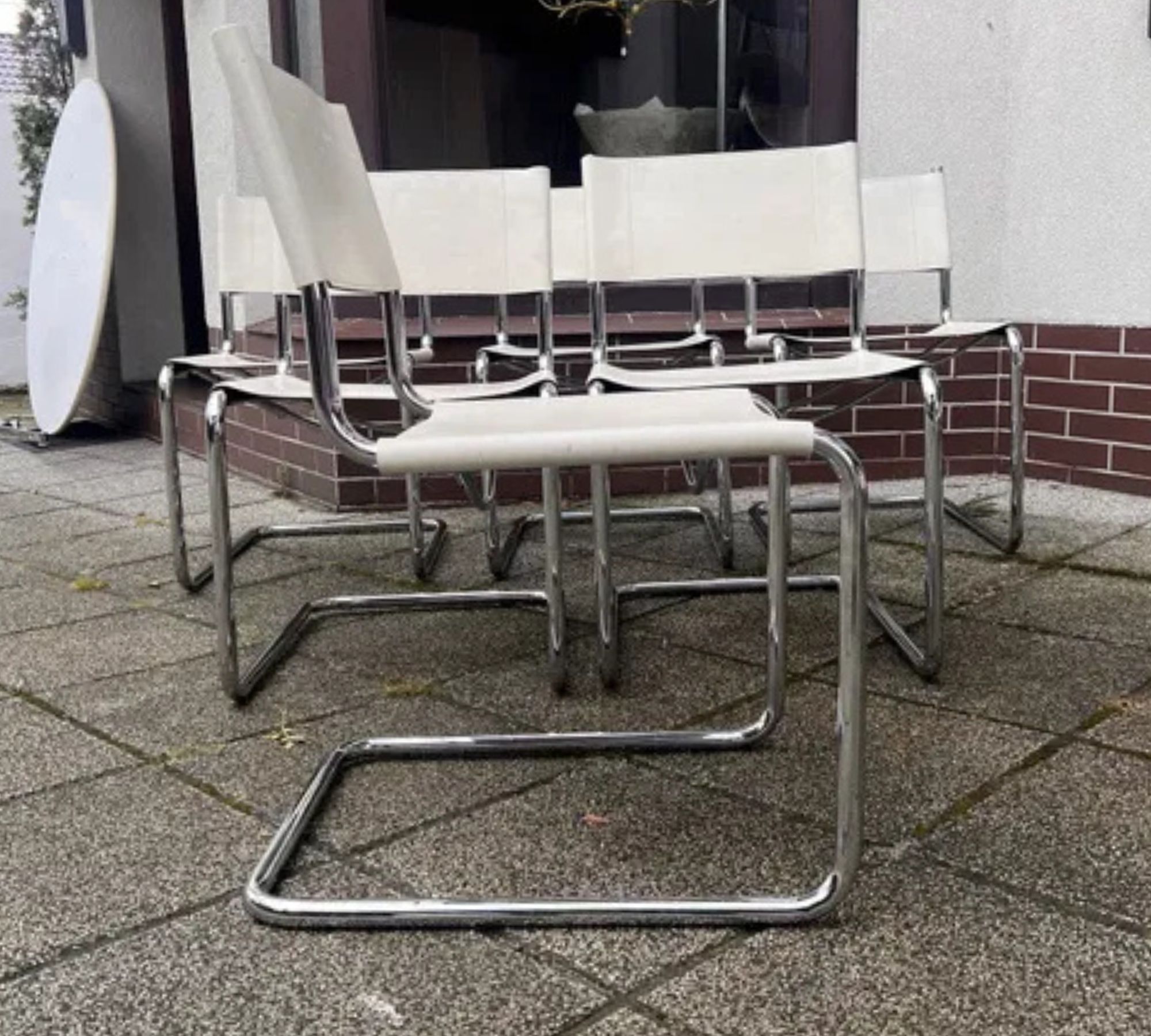 6x MG5 Vintage Stuhl von Matteo Grassi Leder Weiß