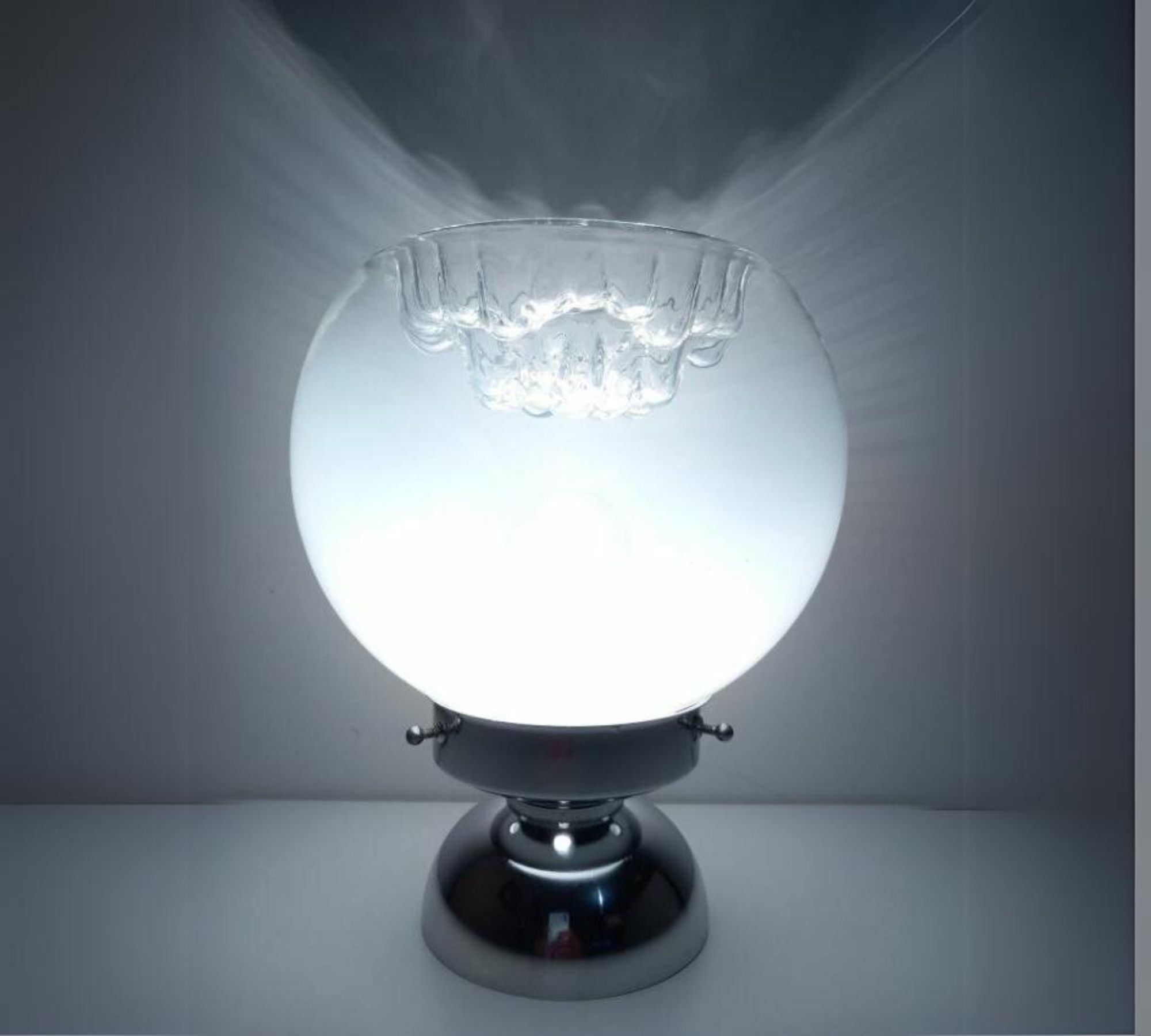 Vintage Tischleuchte Glas Chrom Weiß