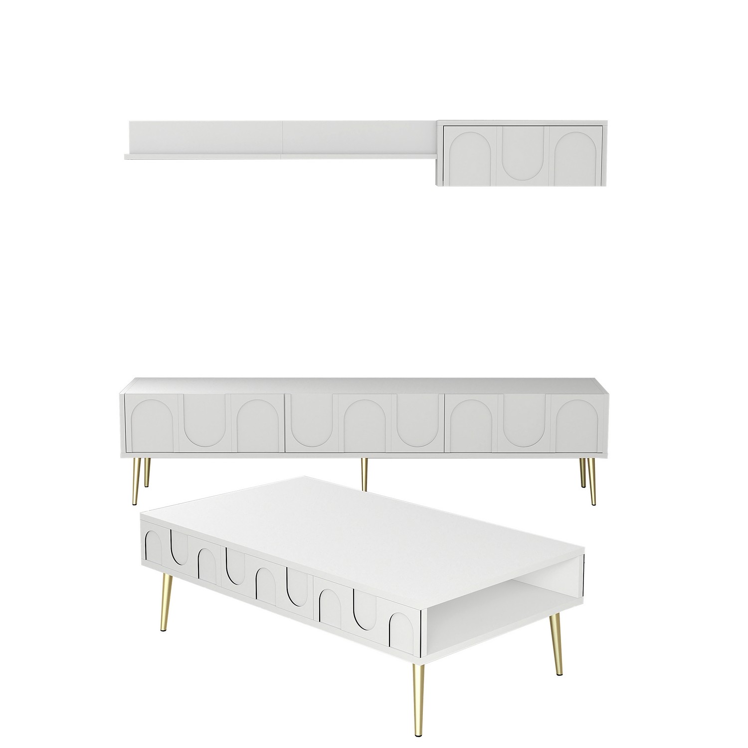 Lyon 3 Living room furniture set Wood veneer White Gold