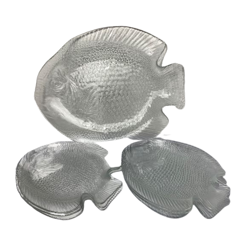 7x Vintage Plate & Bowl Glass Transparent