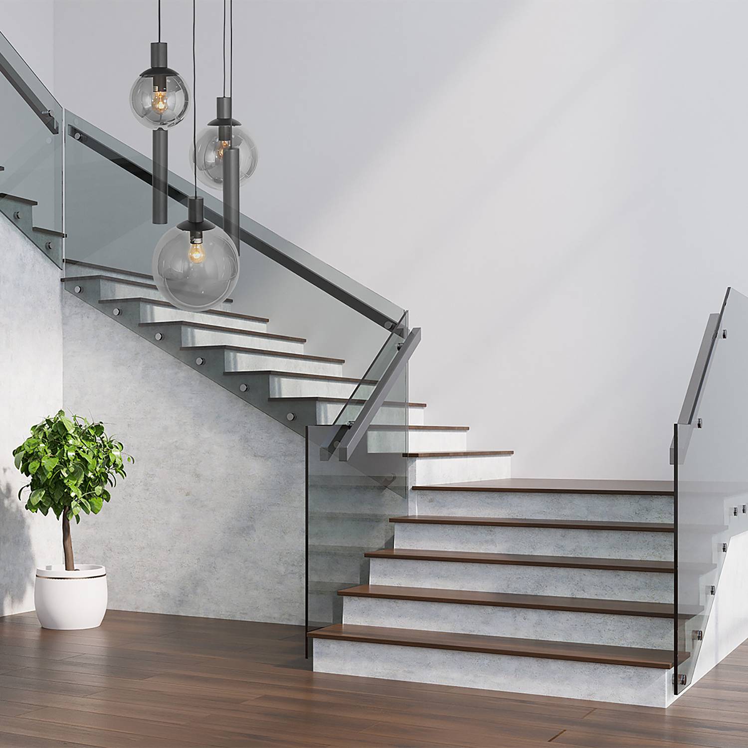 5-Flammig Pendelleuchte Bollique Aluminium Rauchglas