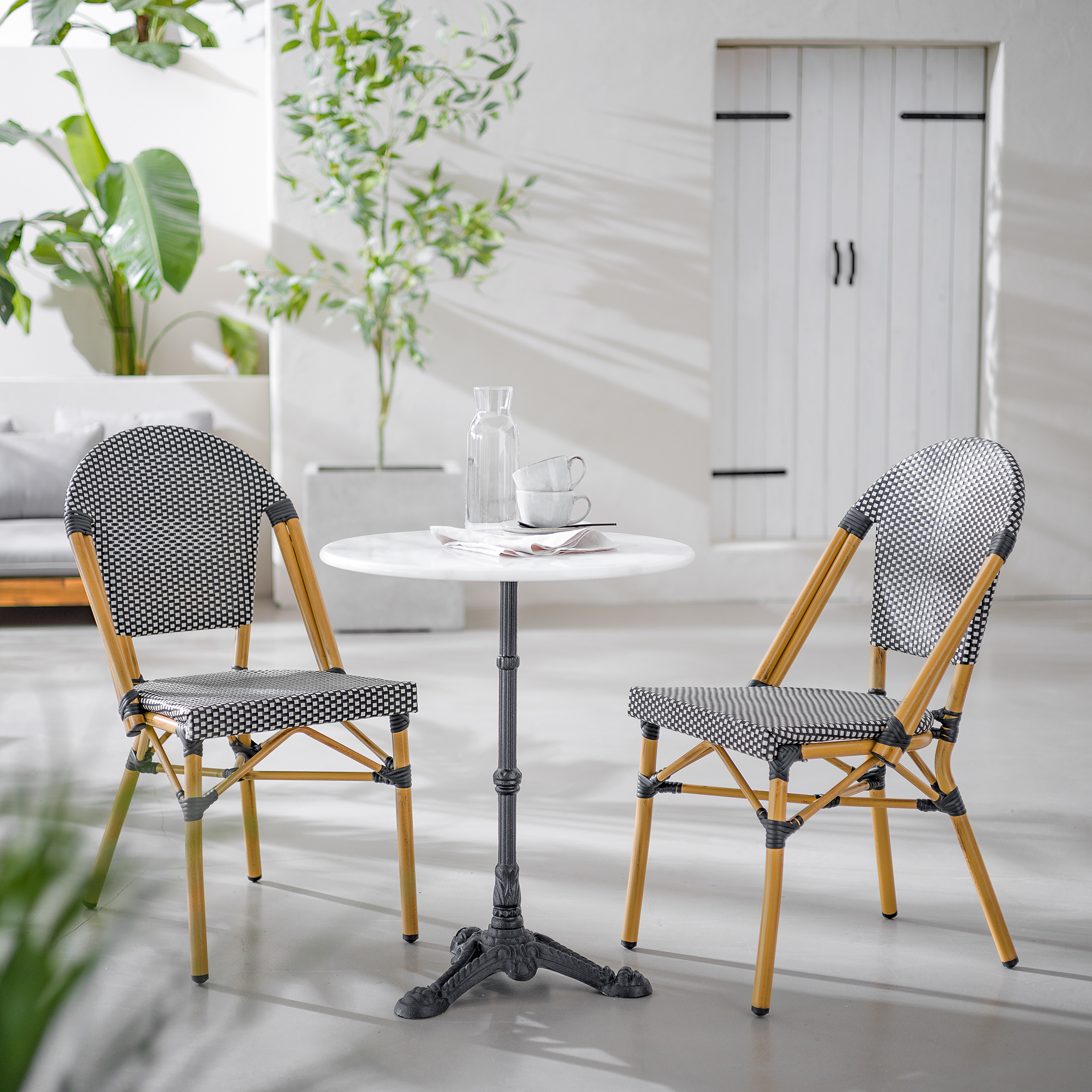 2x Gartenstuhl Likki Aluminium Textilene Schwarz Weiß