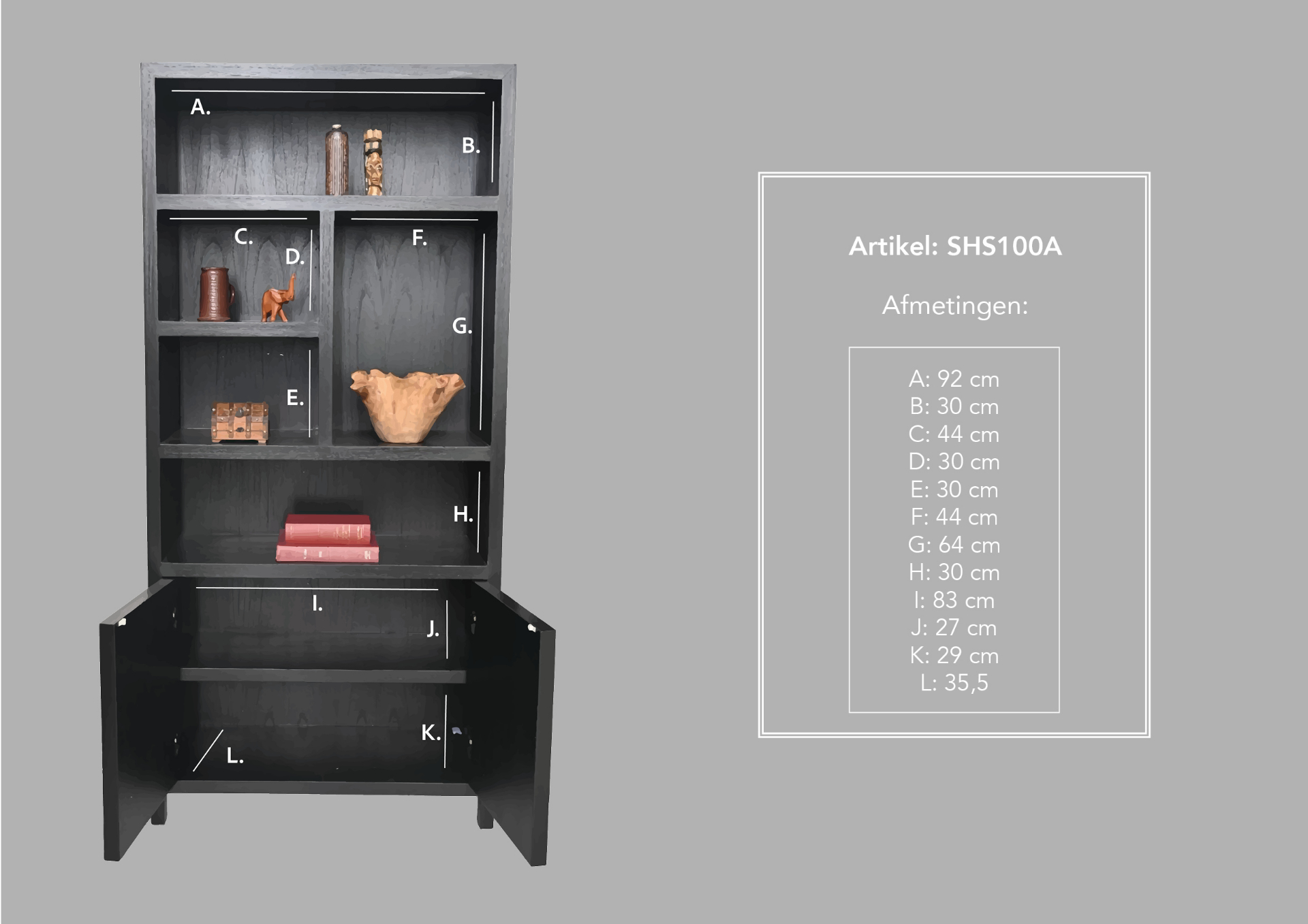 Wandregal Teakholzfurnier Schwarz