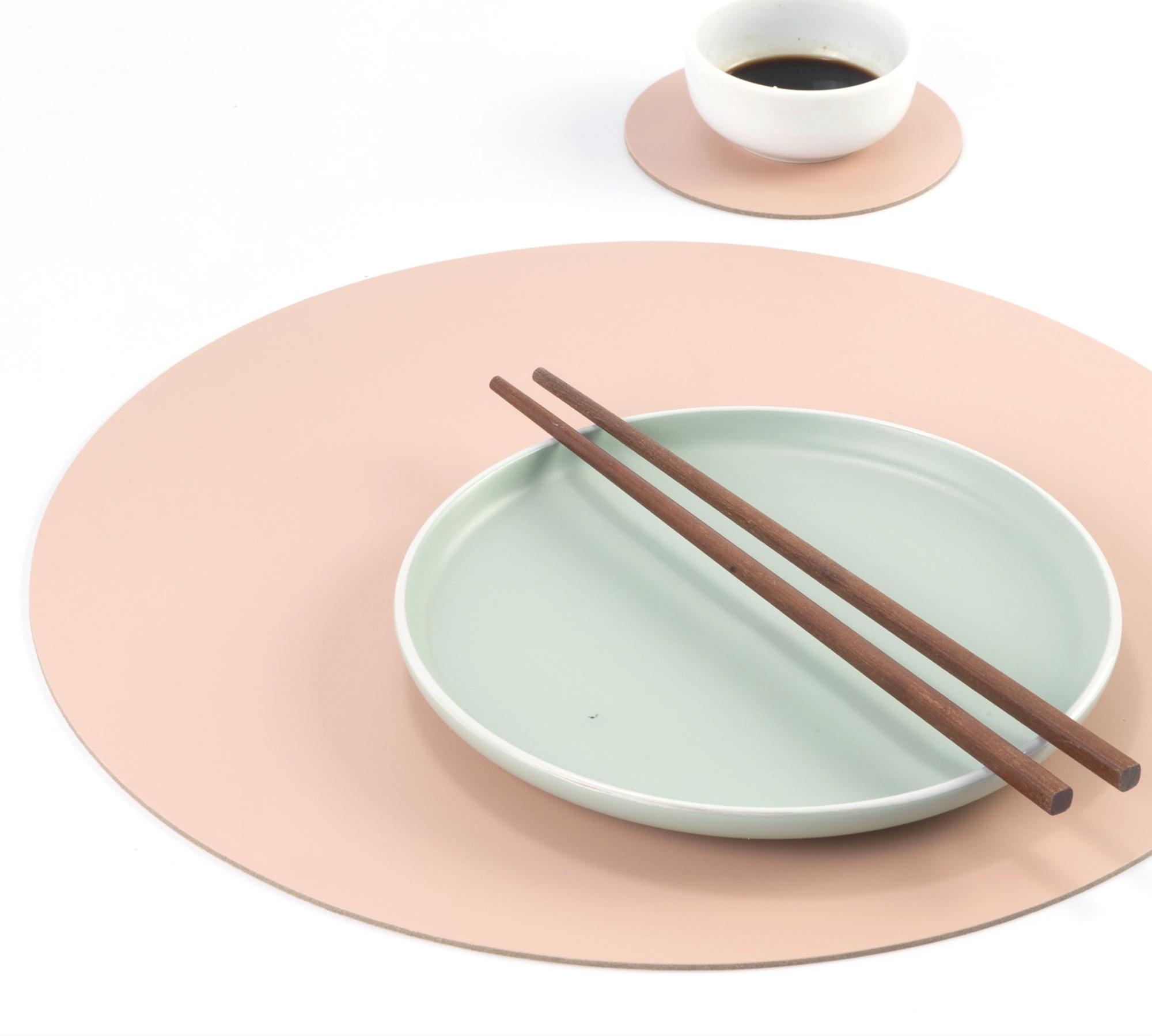 2x Rundes Tischset Duo 100% Recyceltes Leder Pink