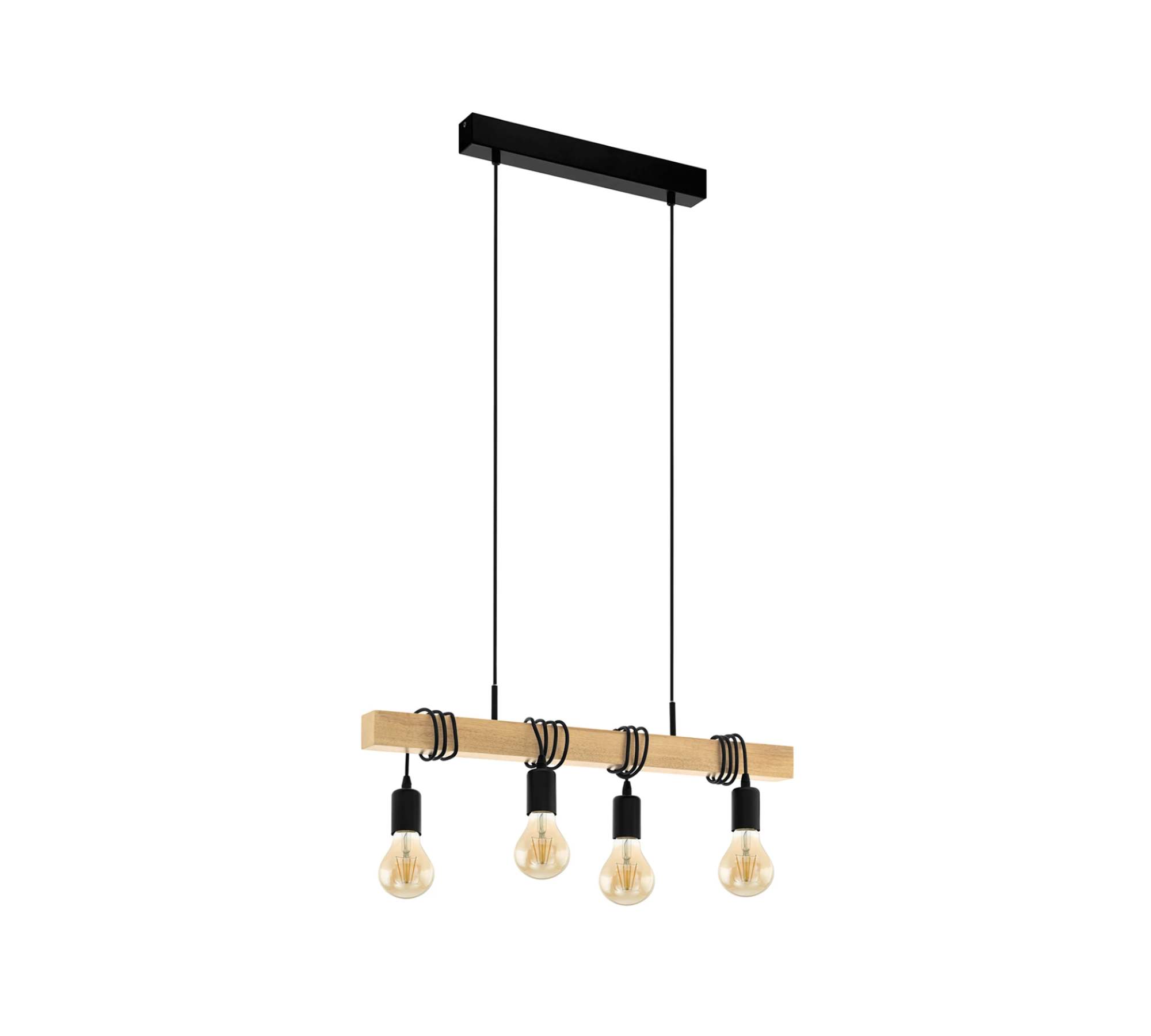 4-Light Pendant Light Steel Solid Wood Black