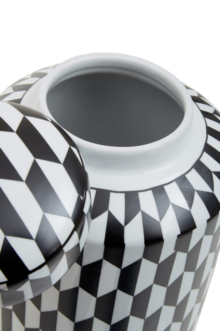 Marlo Large Geometric Patterned Ceramic Jar Black White