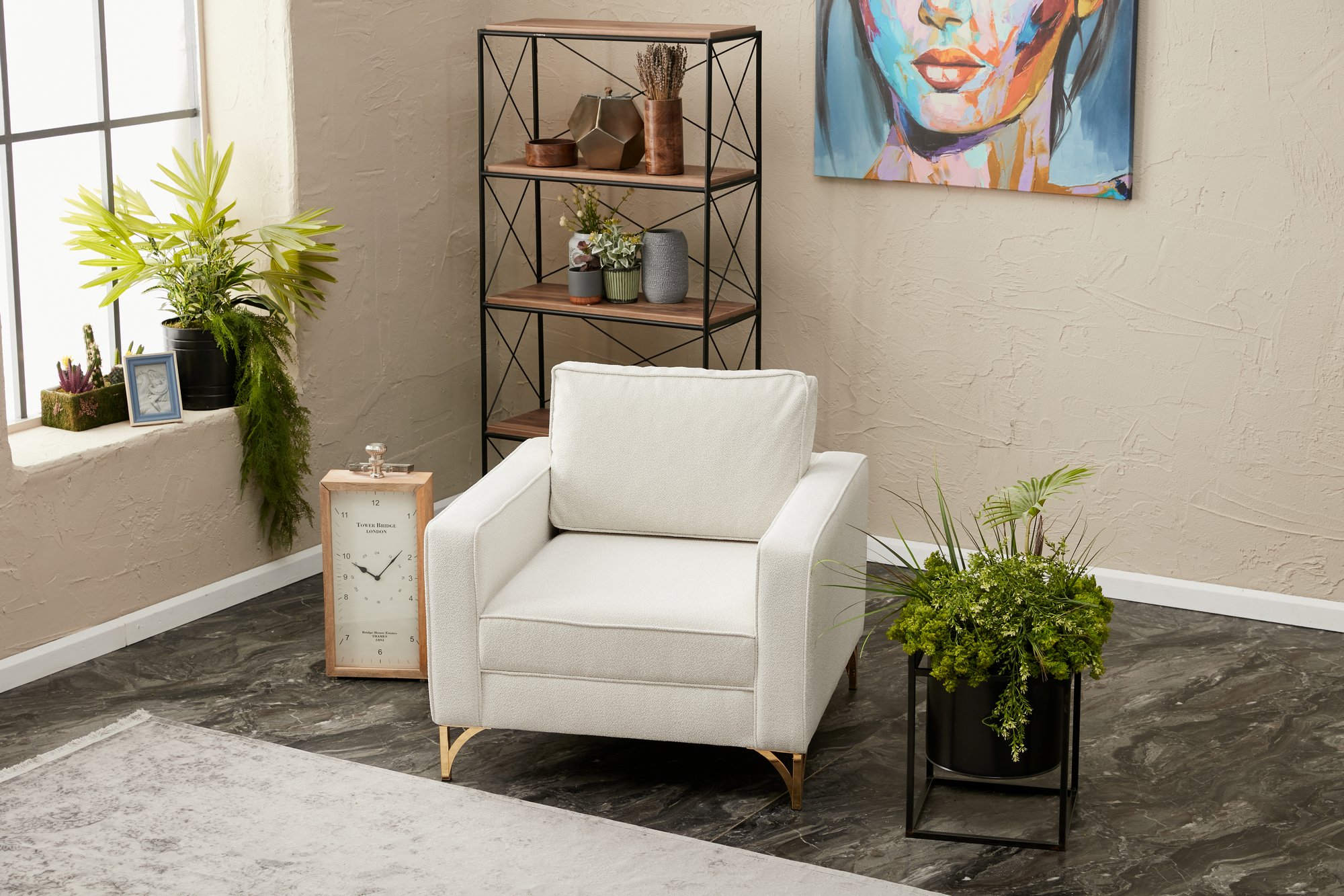 Lima Armchair Cream with gold legs