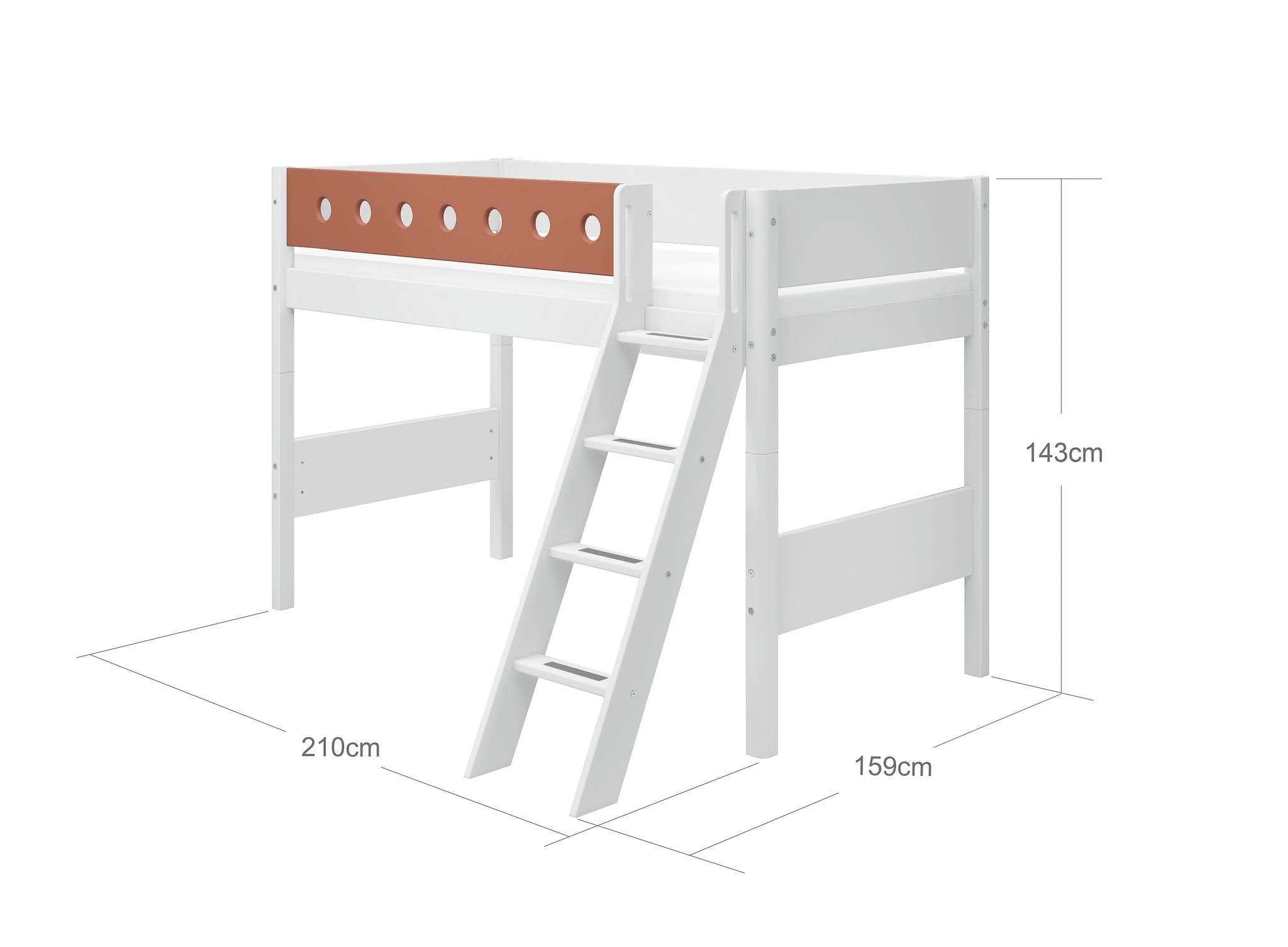 Halbhohes Bett mit Schräger Leiter Holz Weiß