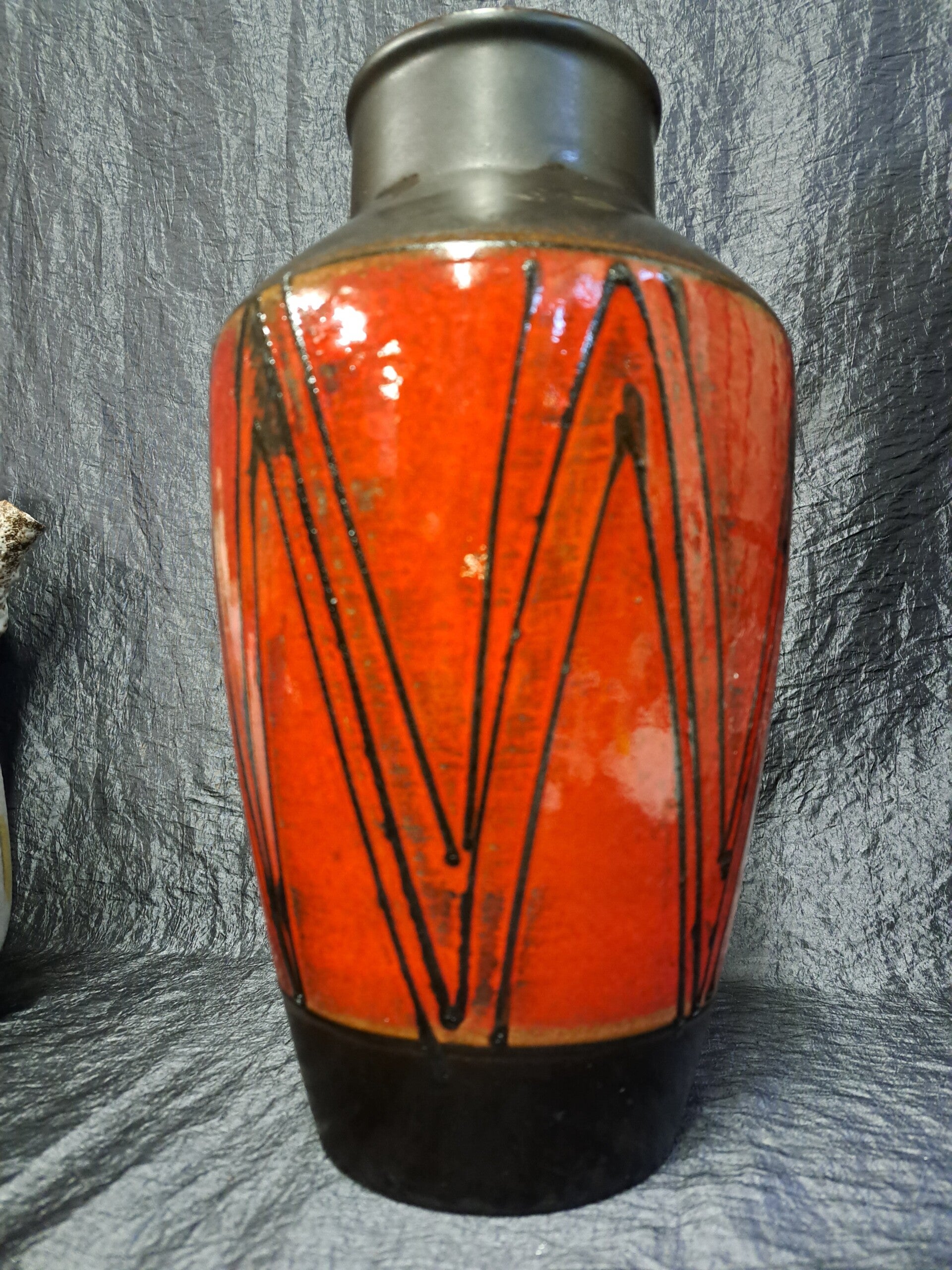 Vintage Vase Keramik Orange Schwarz