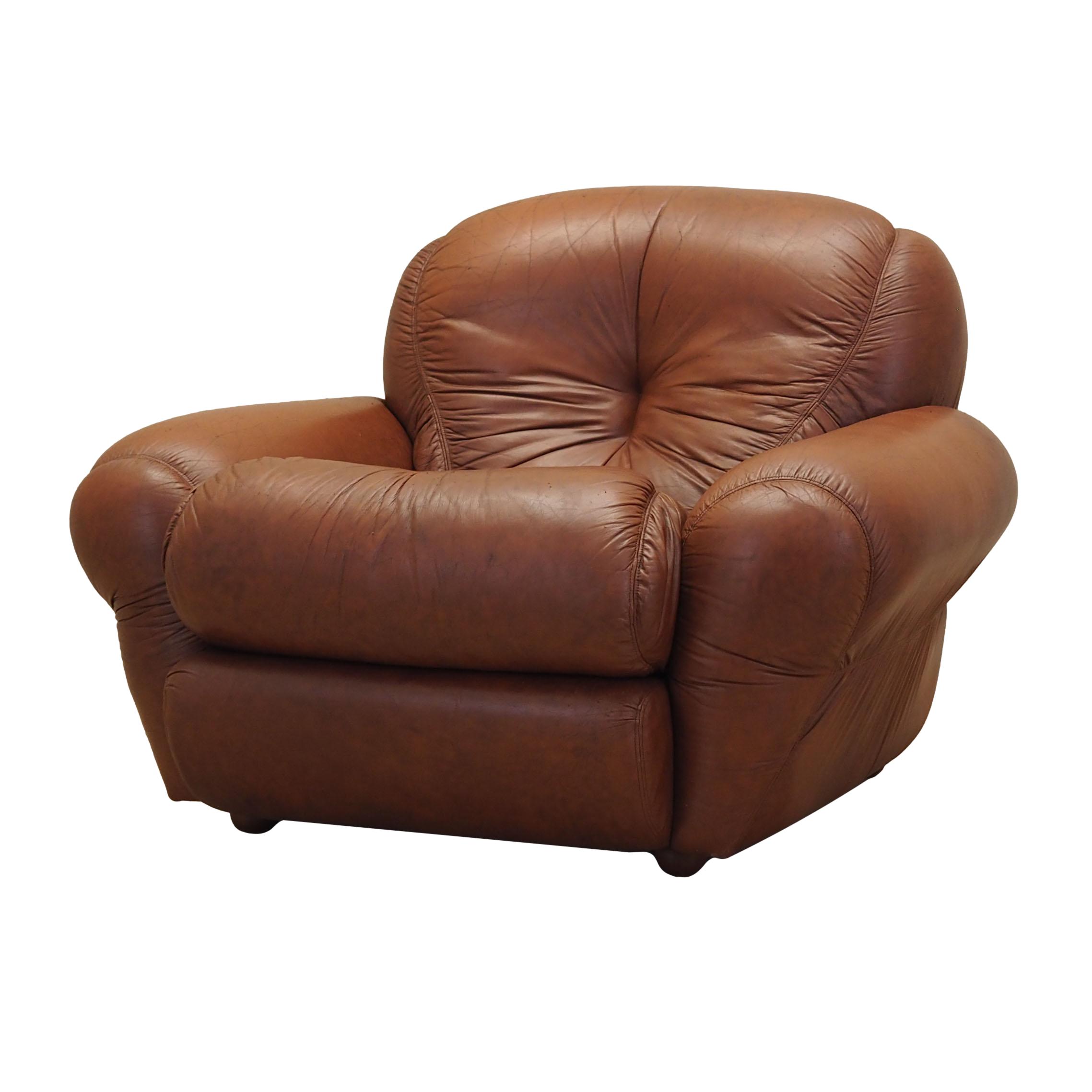 Sessel Leder Braun 1970er Jahre