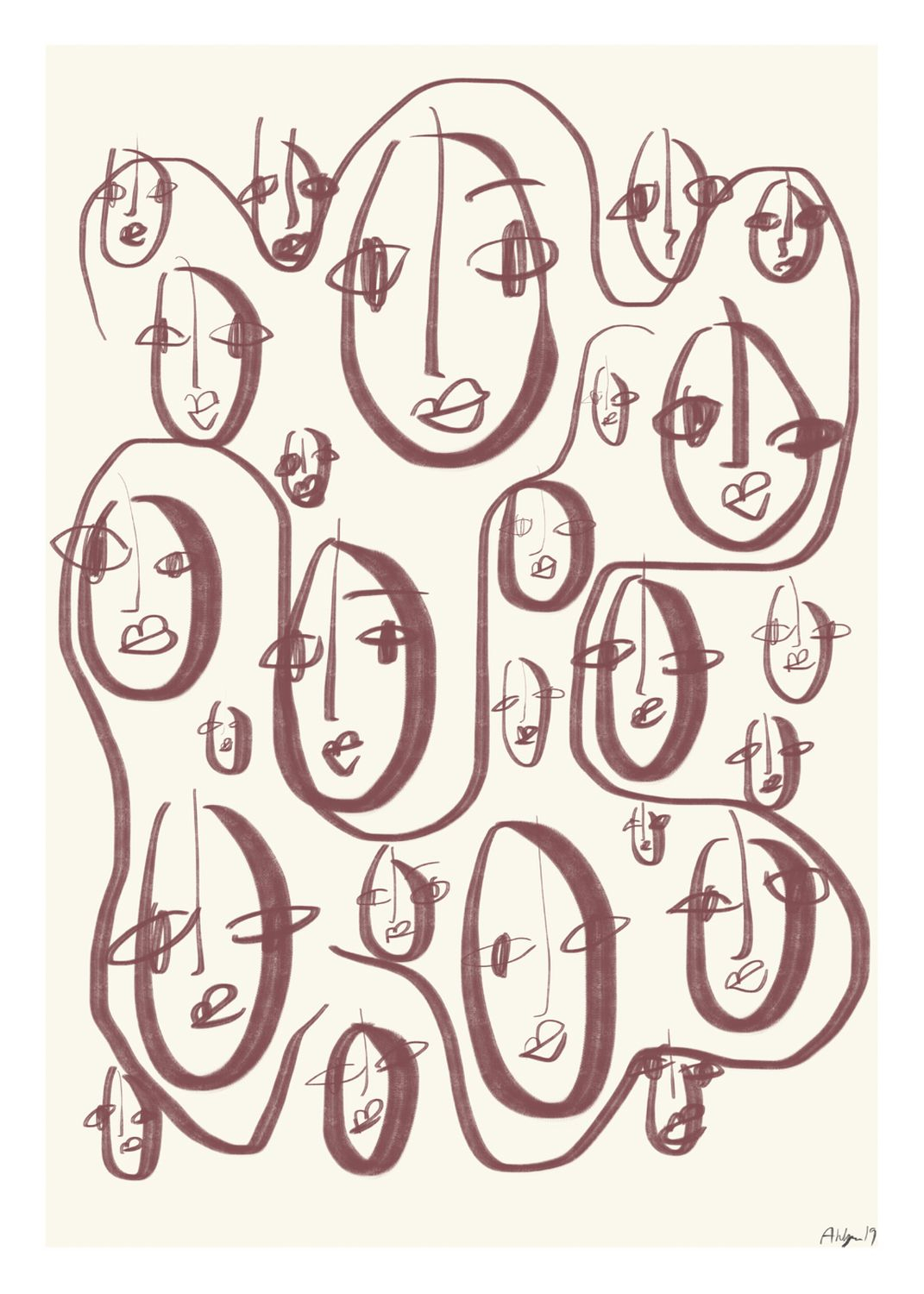 Poster Random Faces Mehrfarbig ohne Rahmen
