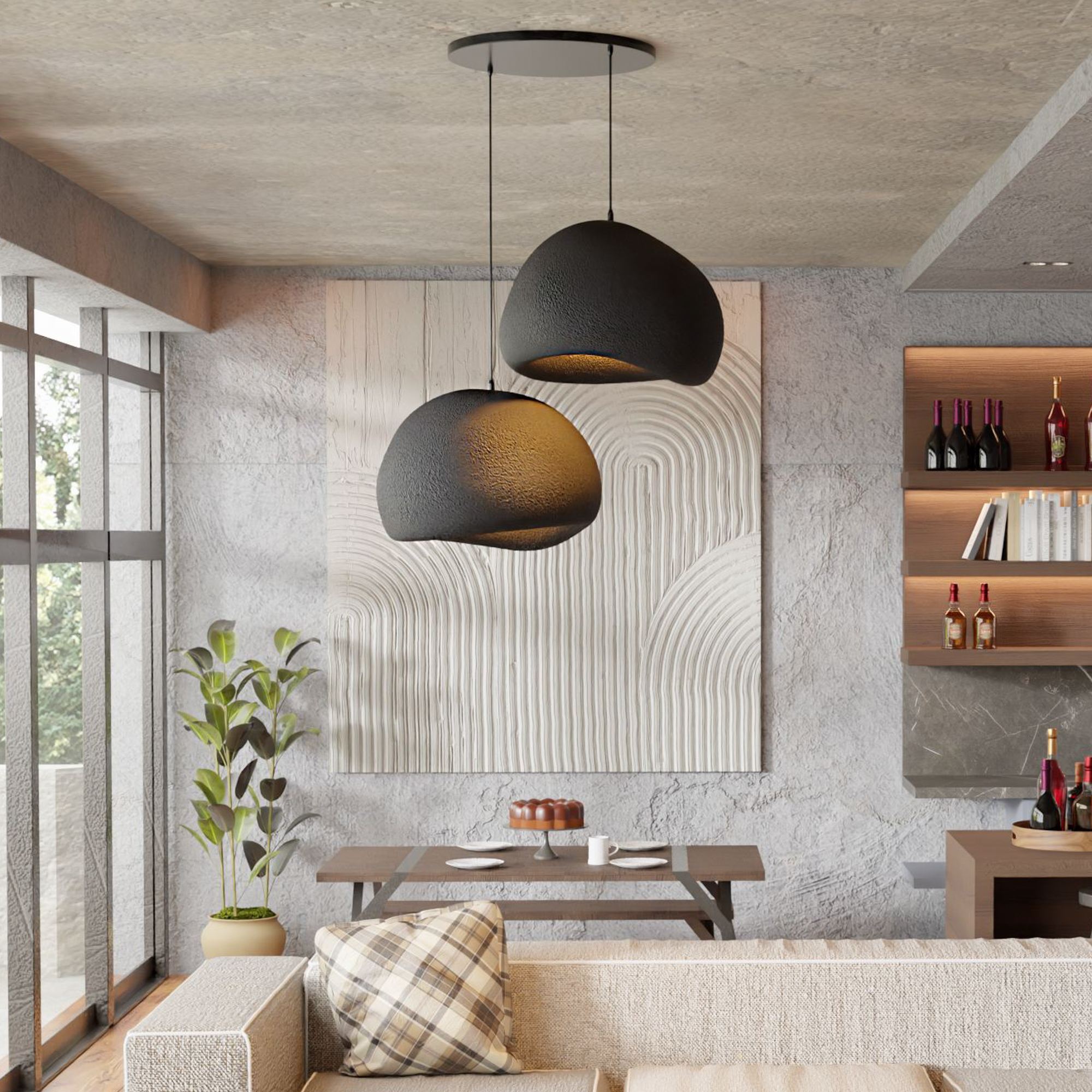 2-Flammig Wabi Sabi Barecasts Pendelleuchte Schwarz