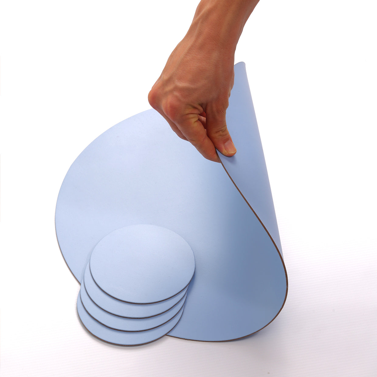 Tischet Rund 100% Recyceltes Leder Himmelblau