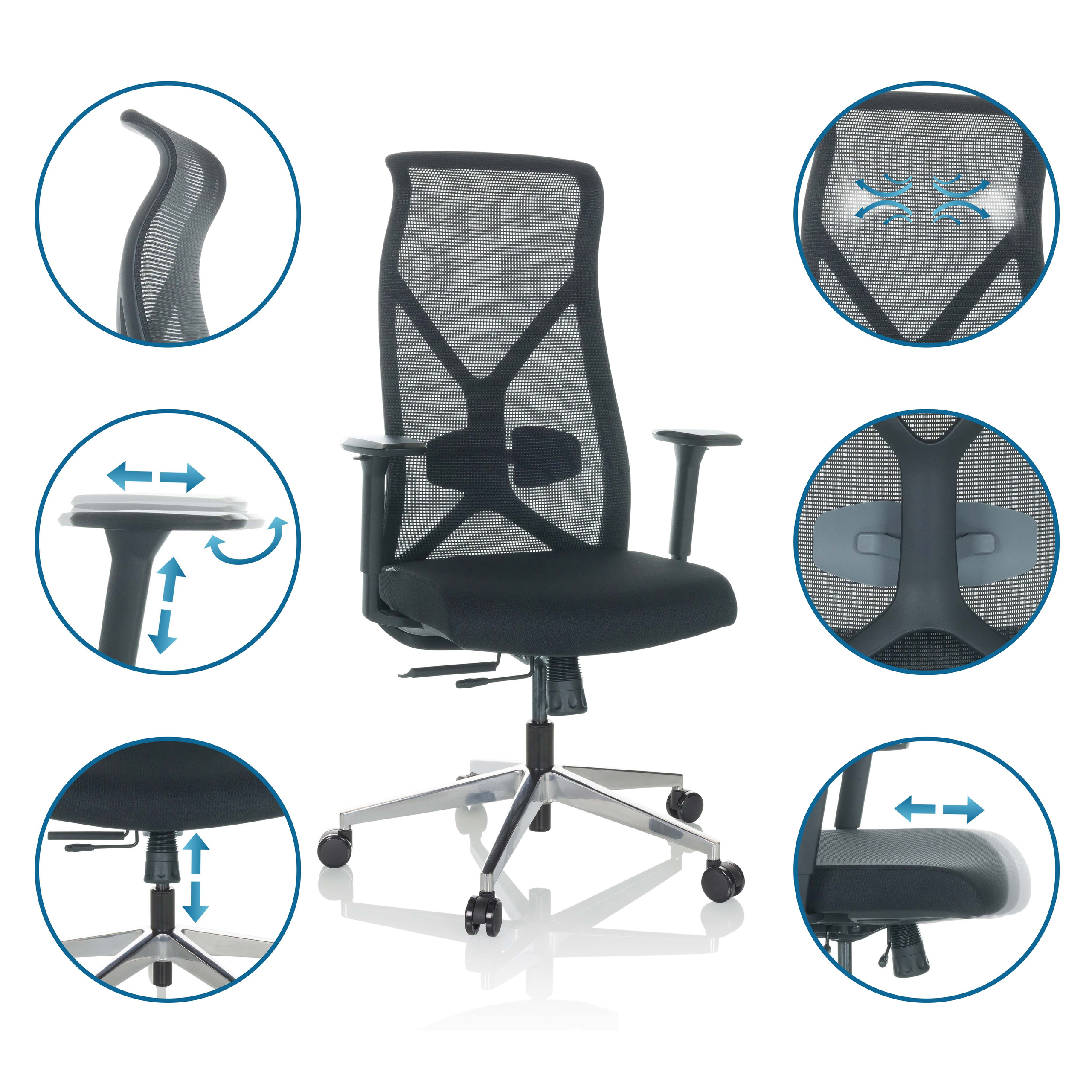 AZURRO B Bürostuhl Netzstoff Schwarz