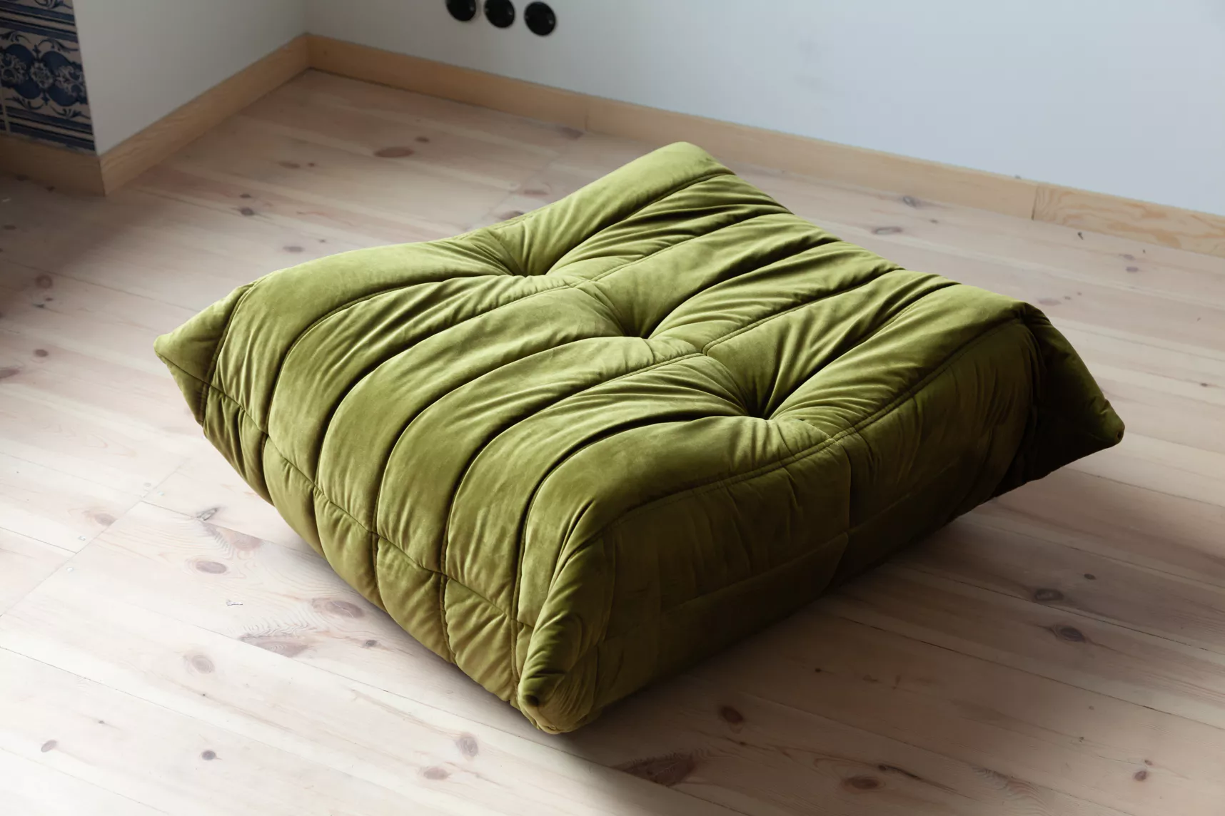Togo Ottoman Velvet Olive Green