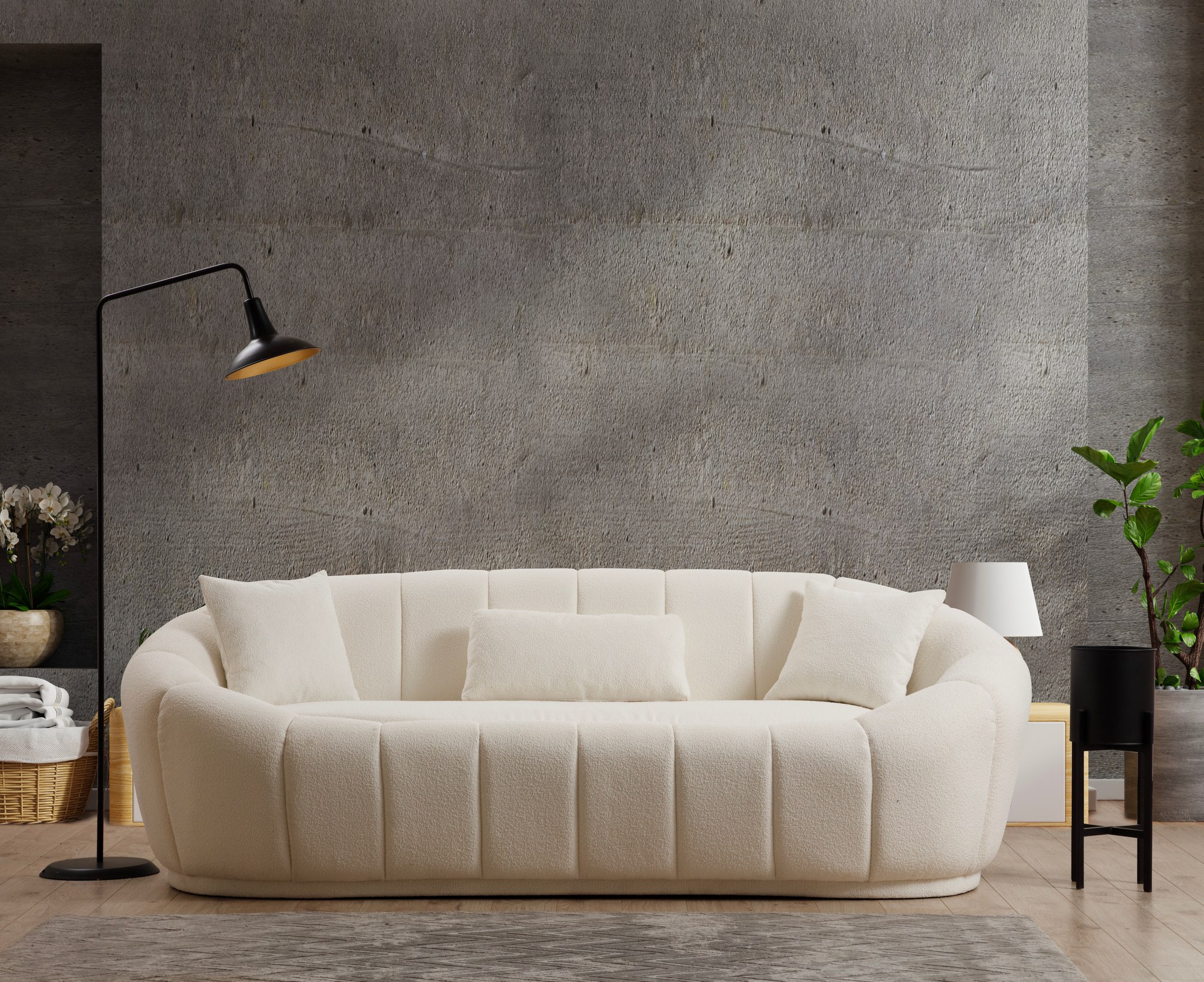 Sofa 3-Sitzer Textil Creme