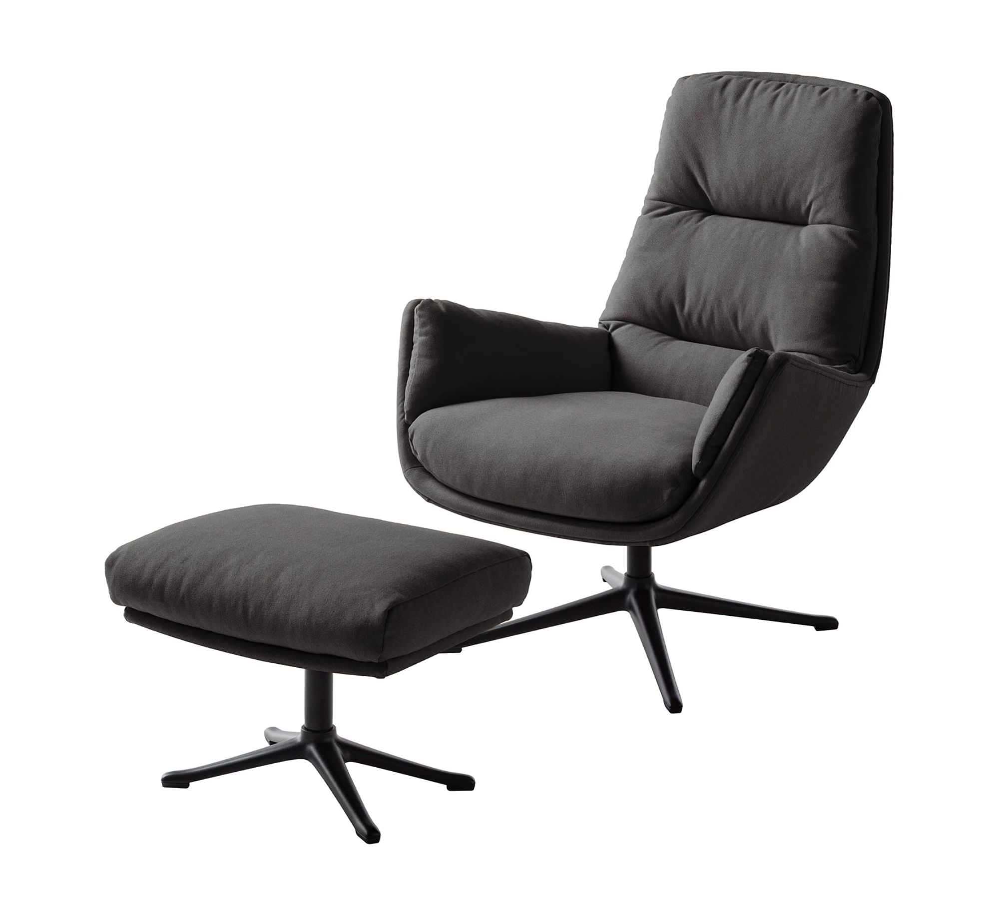 Polsterhocker Webstoff Anthrazit Schwarz