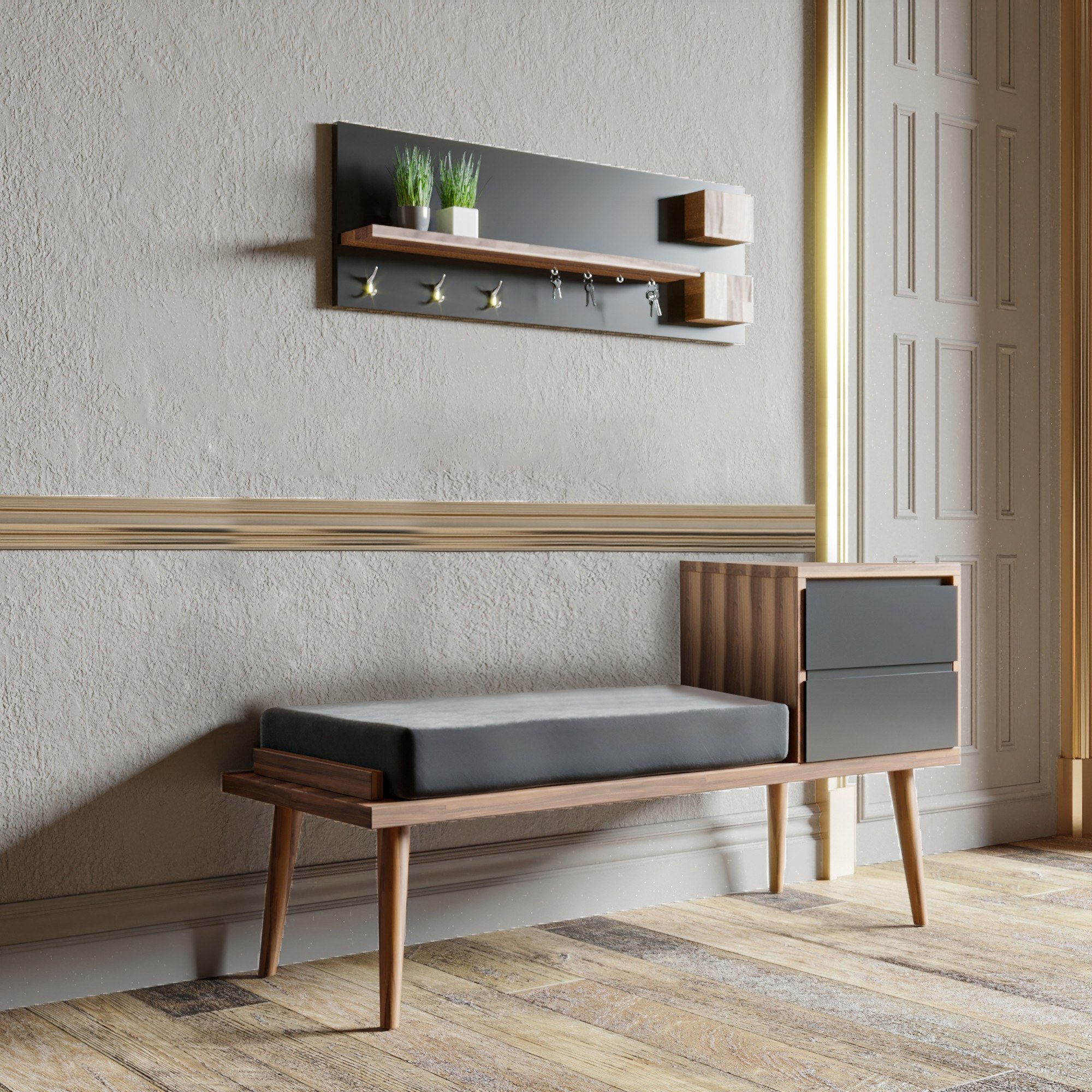 Hamra Garderobe Holzfurnier Anthrazit Grau