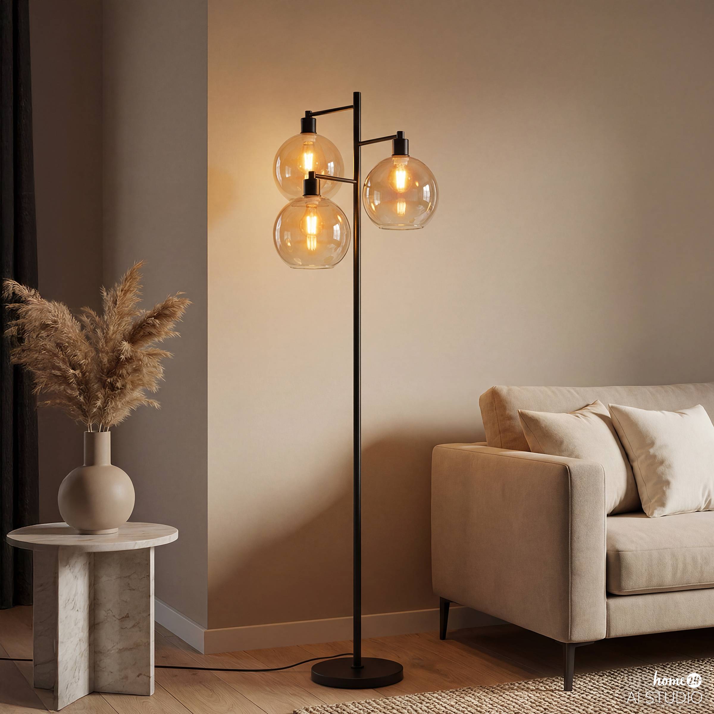 PENSI floor lamp 3-bulb glass iron black