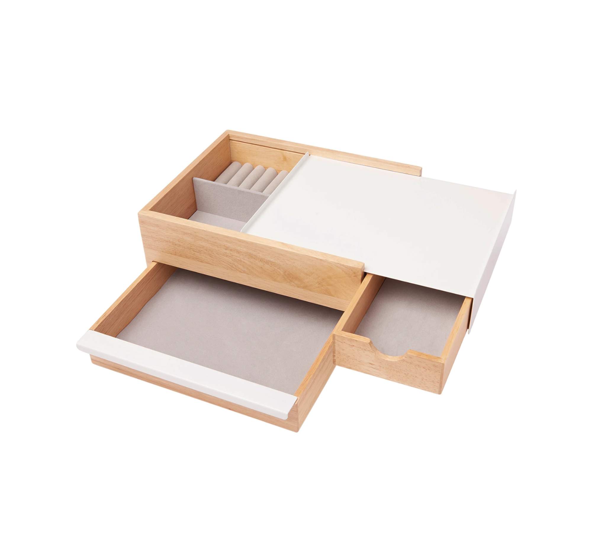 Schmuckkasten Gummibaumholz Stahl Beige Weiß