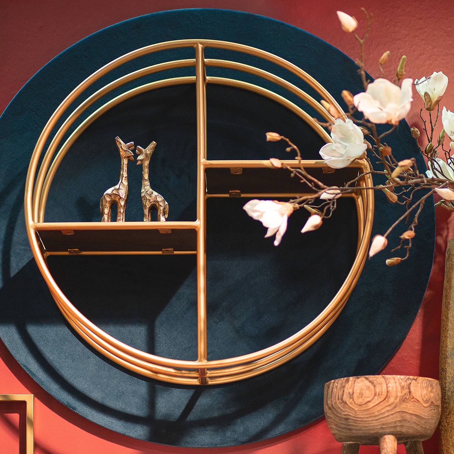 Oissel II Wall Shelf Metal Acacia Wood Black Gold