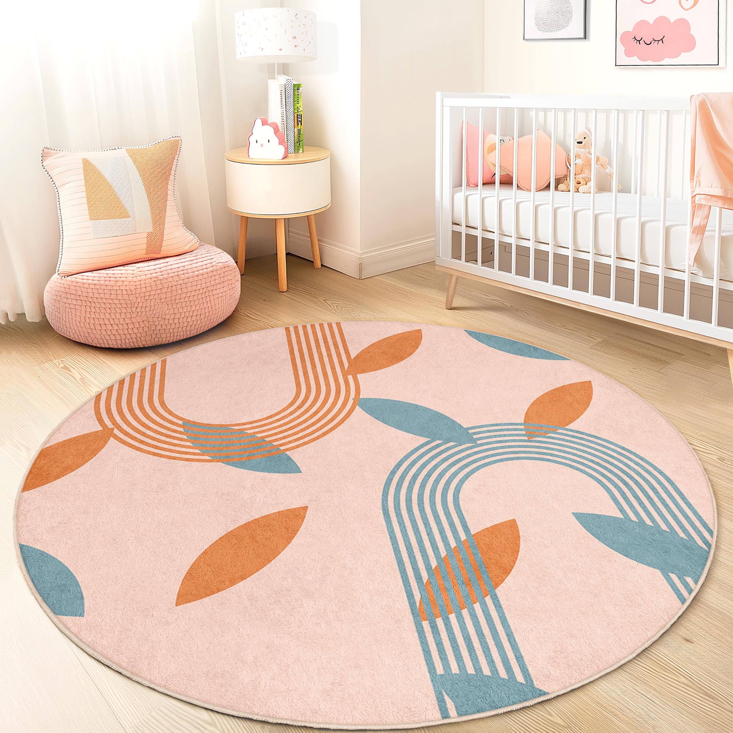 Leaf pattern children's rug Multicolored Ø150cm