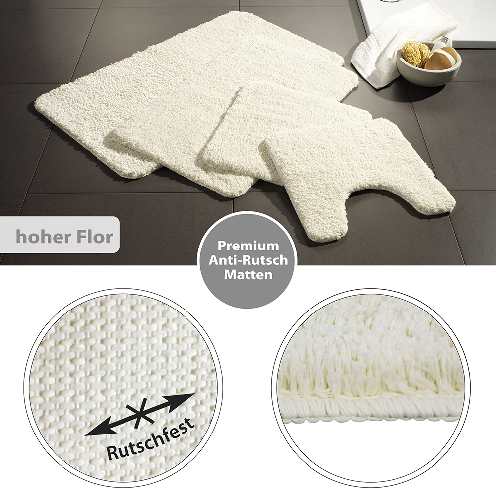 Flauschige Hochflor Badematte Creme Öko-Tex Standard 100