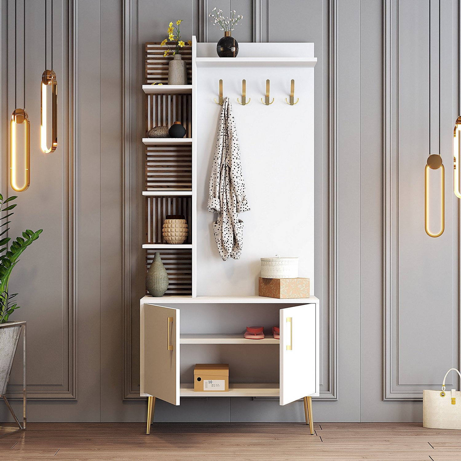 Vienna Wardrobe White with golden details 90cm x 200cm