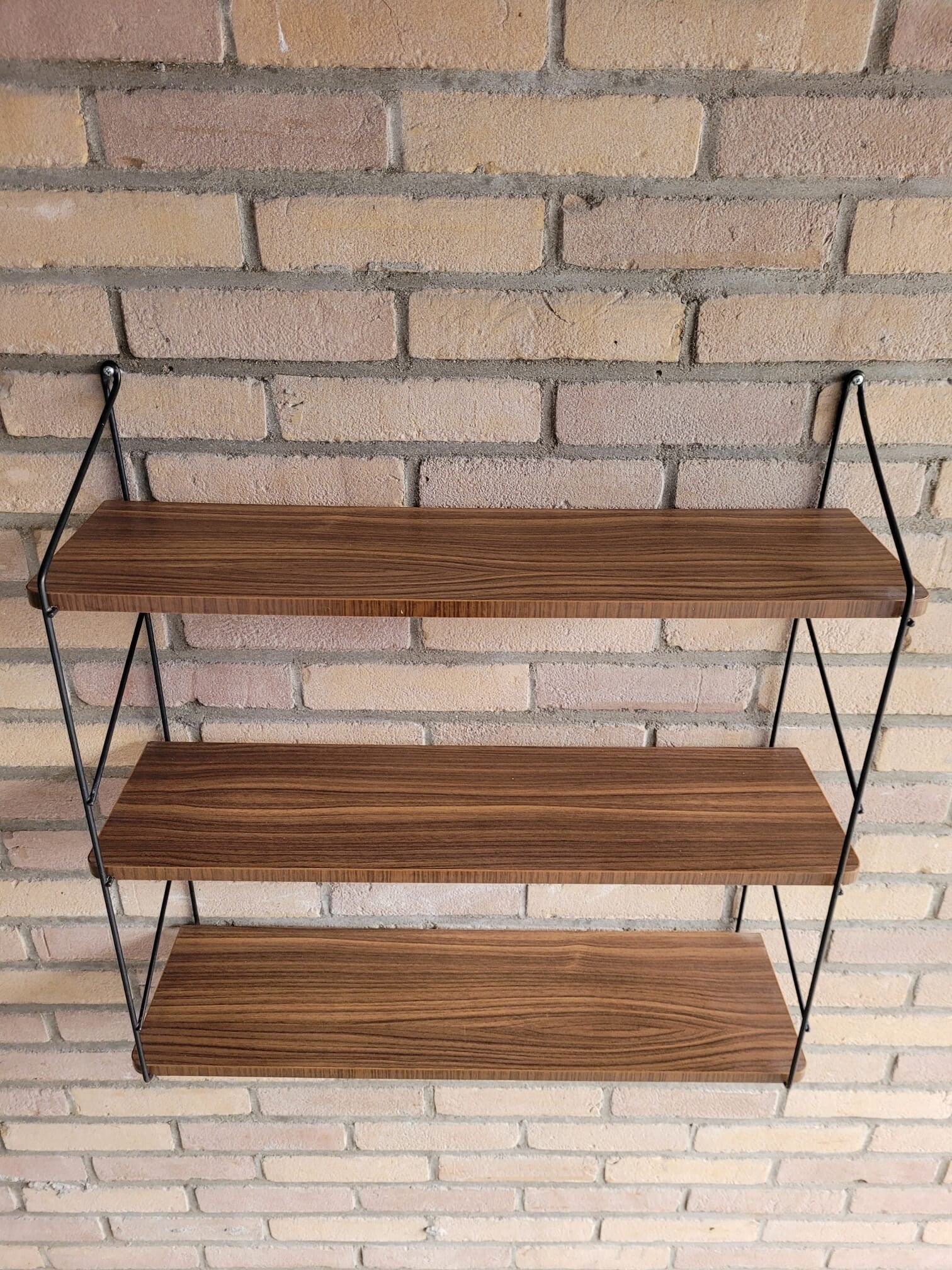 Vintage Wandregal Holz Braun Metall