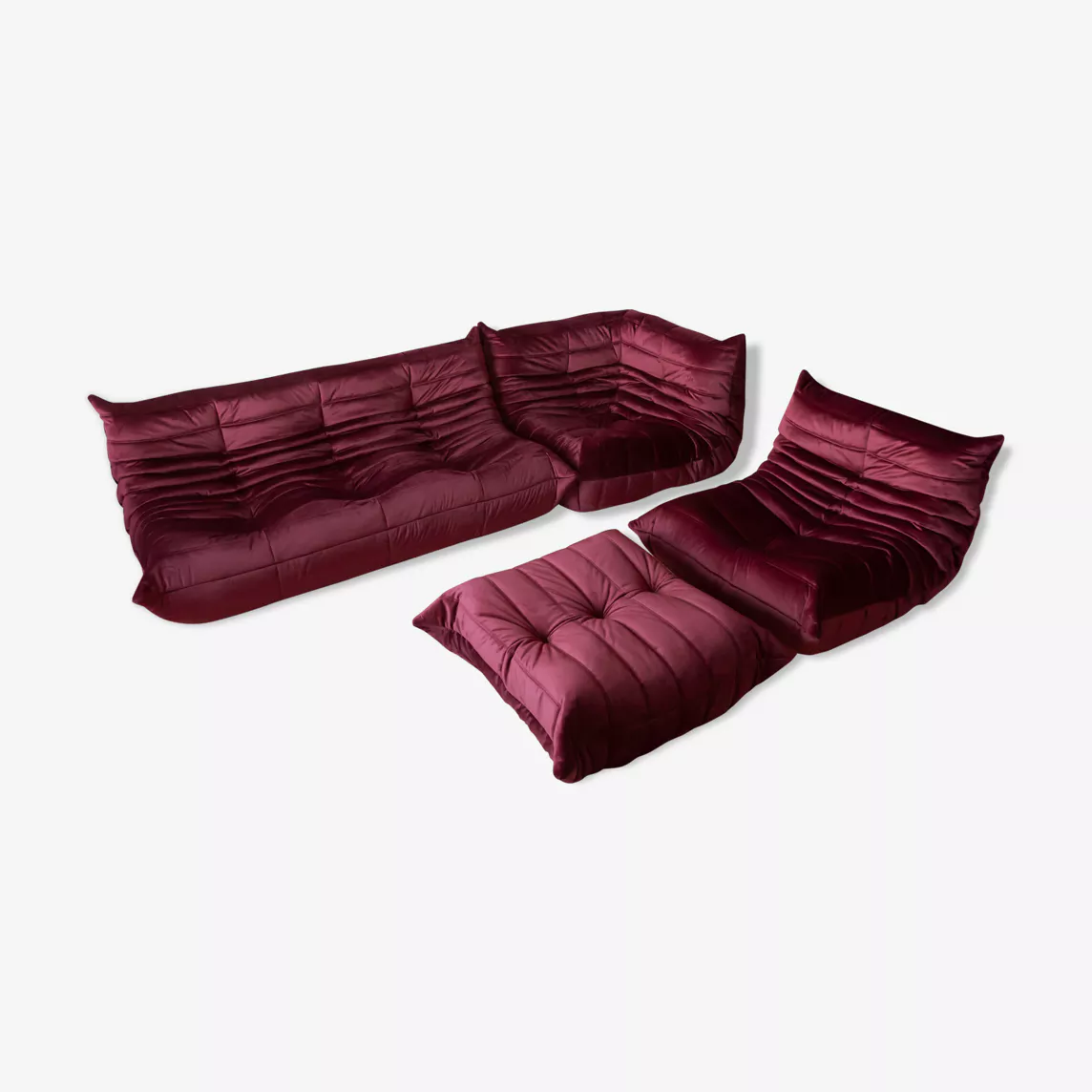 Togo Lounge Set 4 pezzi Velluto Rosso Borgogna
