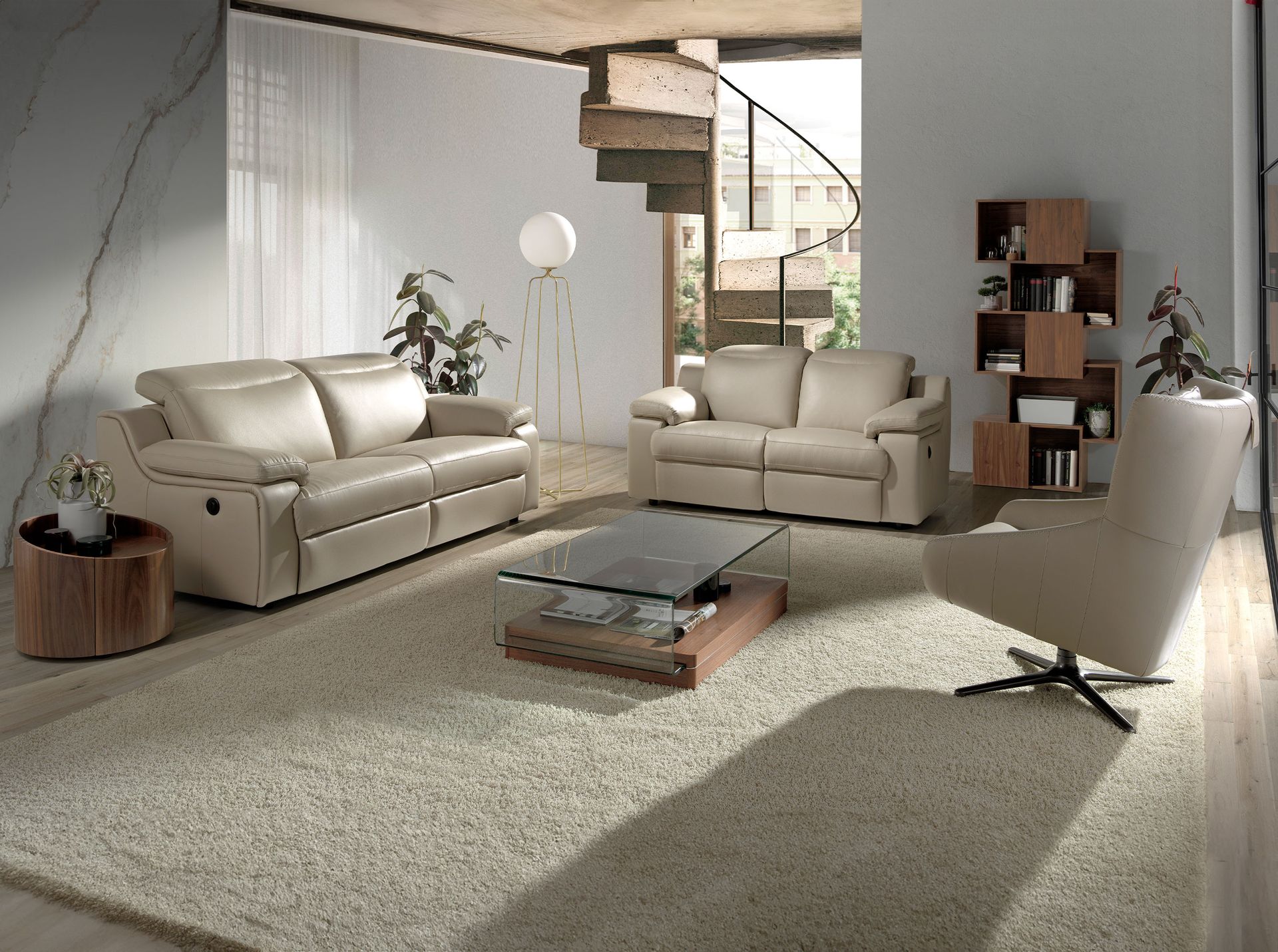 Grey taupe leather swivel armchair 5090