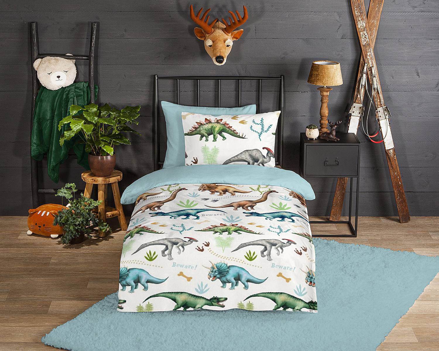 Dino bed linen cotton construction 140x200/220cm pillowcase 70x60cm
